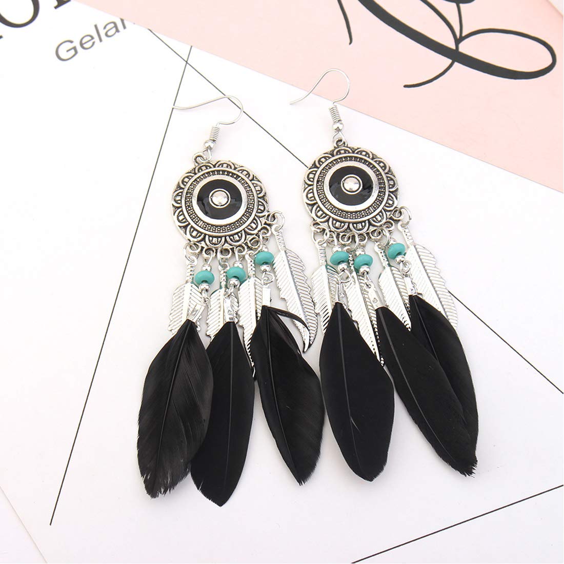 Yellow Chimes Trending Colors Feathers Latest Stylish Long Tassel Earrings for Women & Girls (Black)