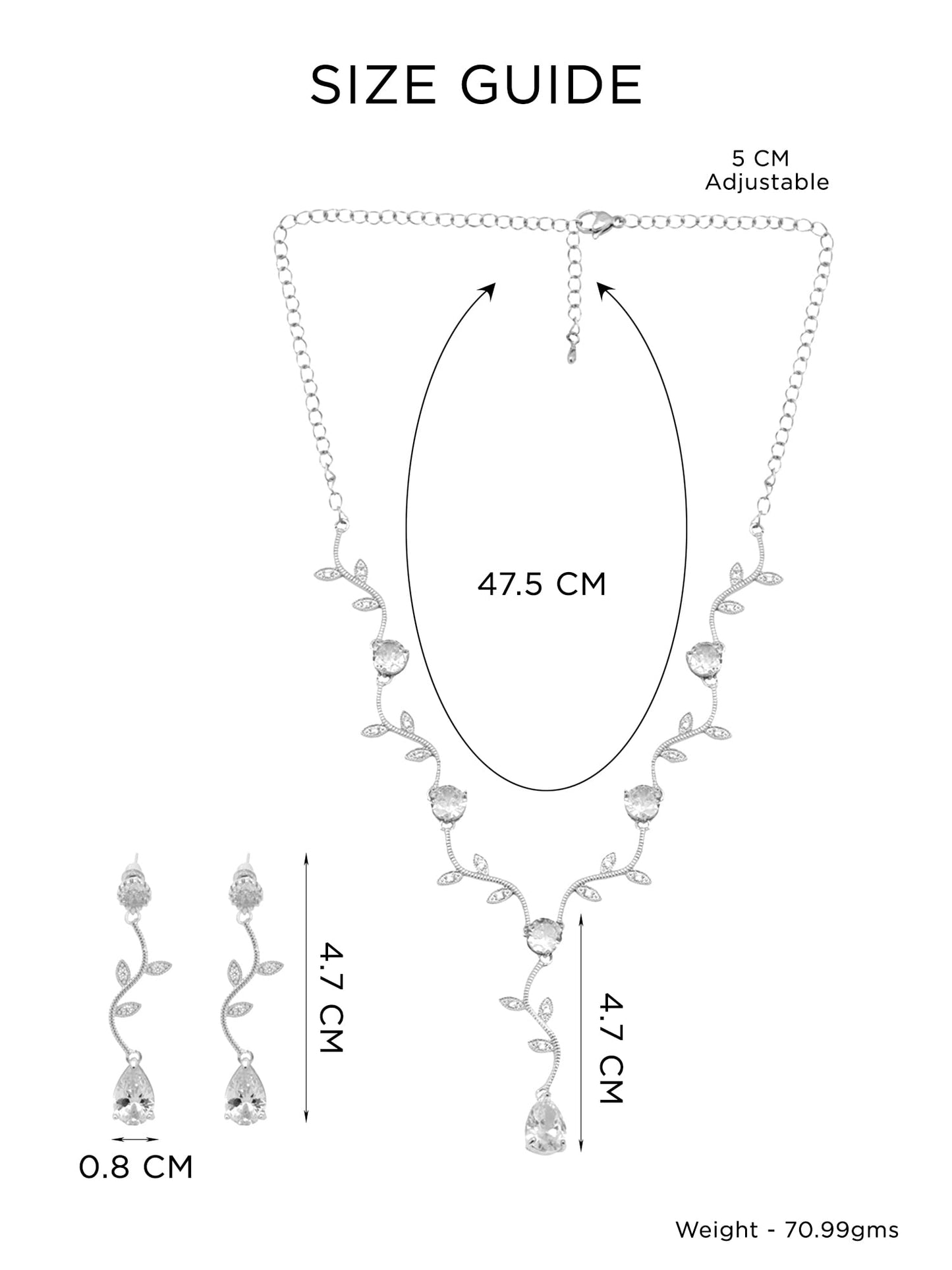 Yellow Chimes Jewellery Set for Women | White Stone Necklace Set for Women | Cubic Zircon Silver Diamond Jewellery Set |Rhodium Plated Necklace Set | Birthday Anniversary Gift for Women Wife