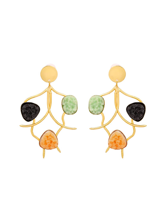 Yellow Chimes Dangler Earrings For Women | Fashion Golden Women Earrings | Multicolor Stone Studded Gold Plated Drop Earrings For Girls | Birthday Gift for Girls Anniversary Gift for Women