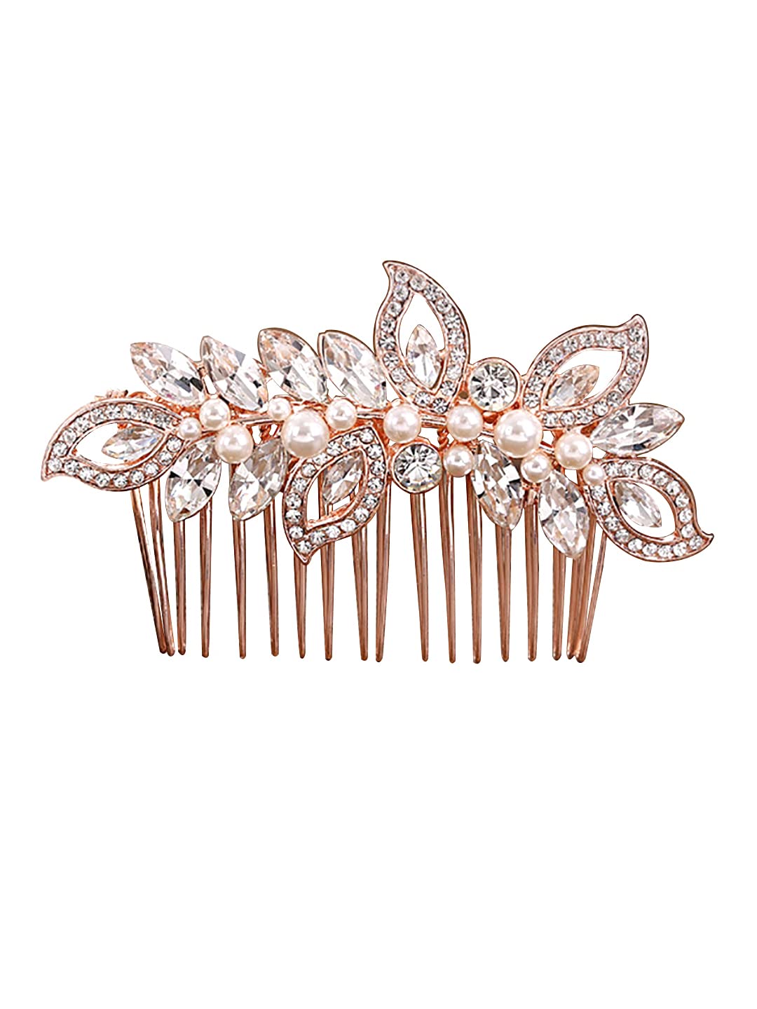 Yellow Chimes Comb Pin for Women Hair Accessories for Women Floral Comb Clips for Hair for Women Rosegold Crystal Hair Pin Bridal Hair Accessories for Wedding Side Pin/Comb Pin/Juda Pin