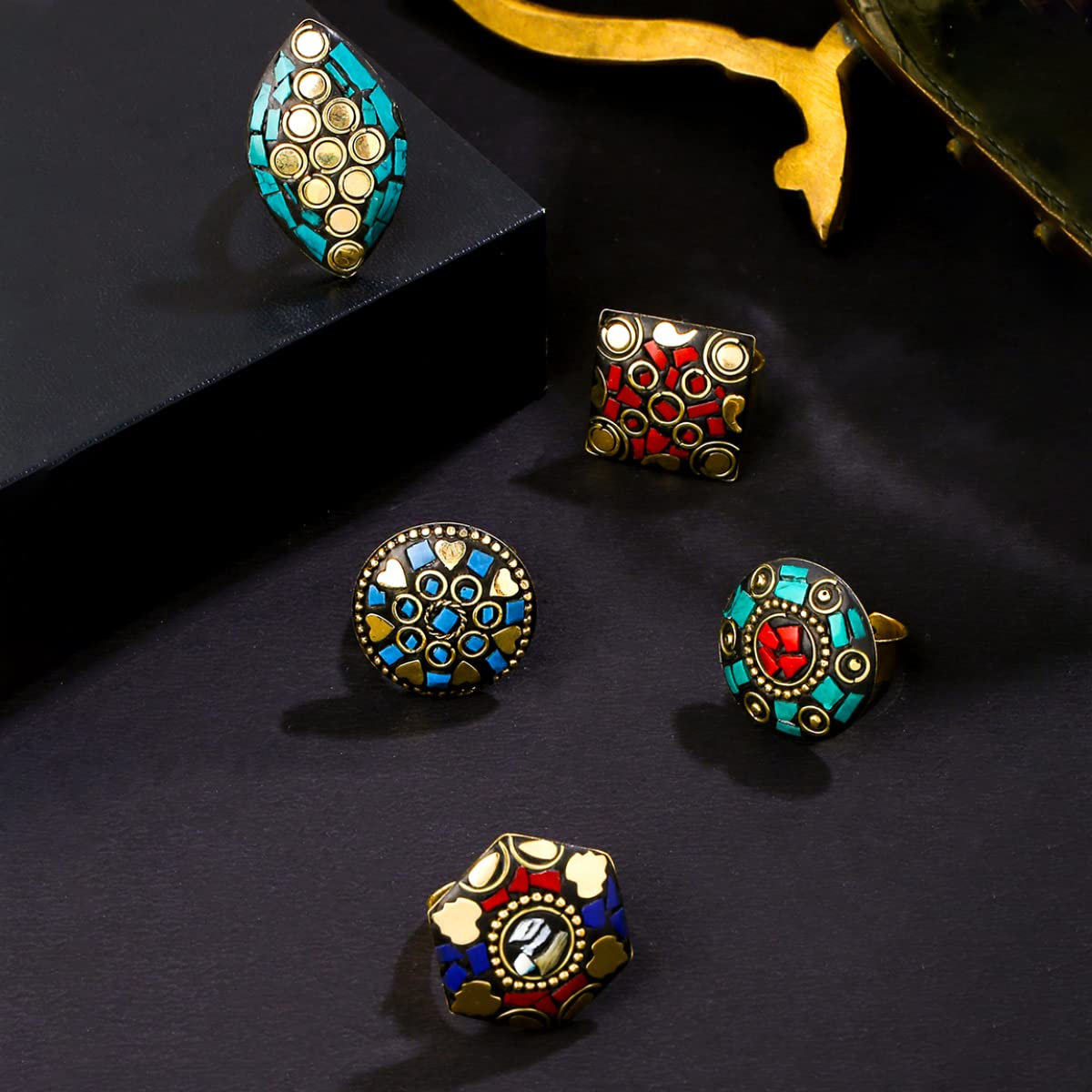 Yellow Chimes Rings for Women and Girls Laac Rings| Gold Tone Laac ...