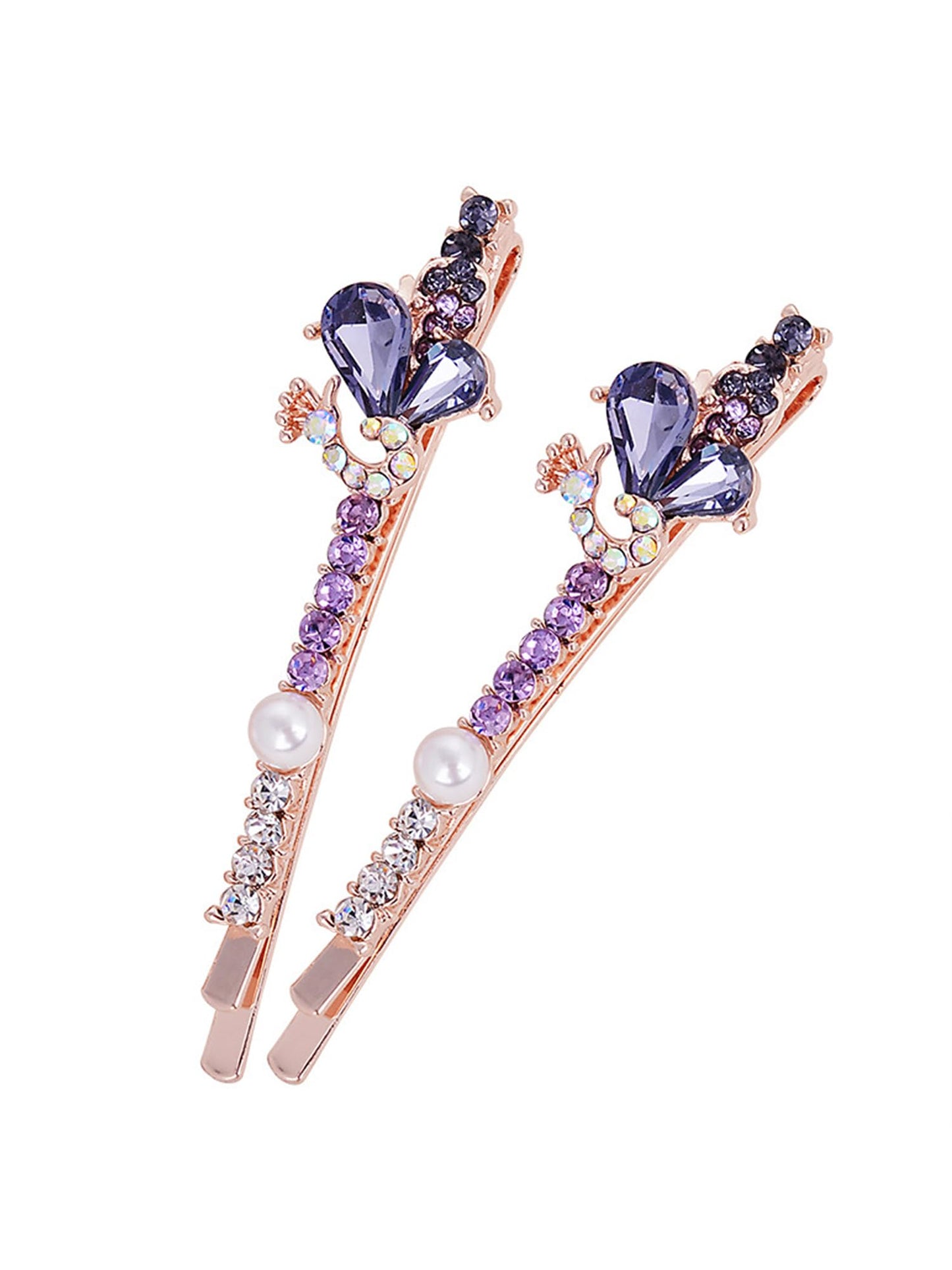 Yellow Chimes Hair Pins for Women Girls Hair Accessories for Women Hair Pin 2 Pcs Crystal Purple Peacock Shaped Cute Bobby Pins for Hair Pins for Girls Bobby Pins fro women Gift for Women and Girls