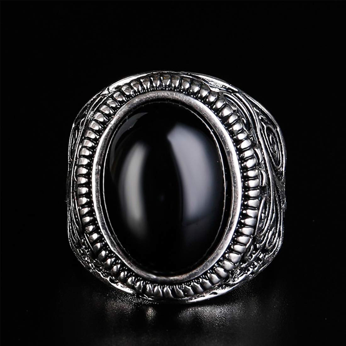 Yellow Chimes Antique Oval Cabochon Natural Black Stone Evil Protection Statement Ring for Men and Boys