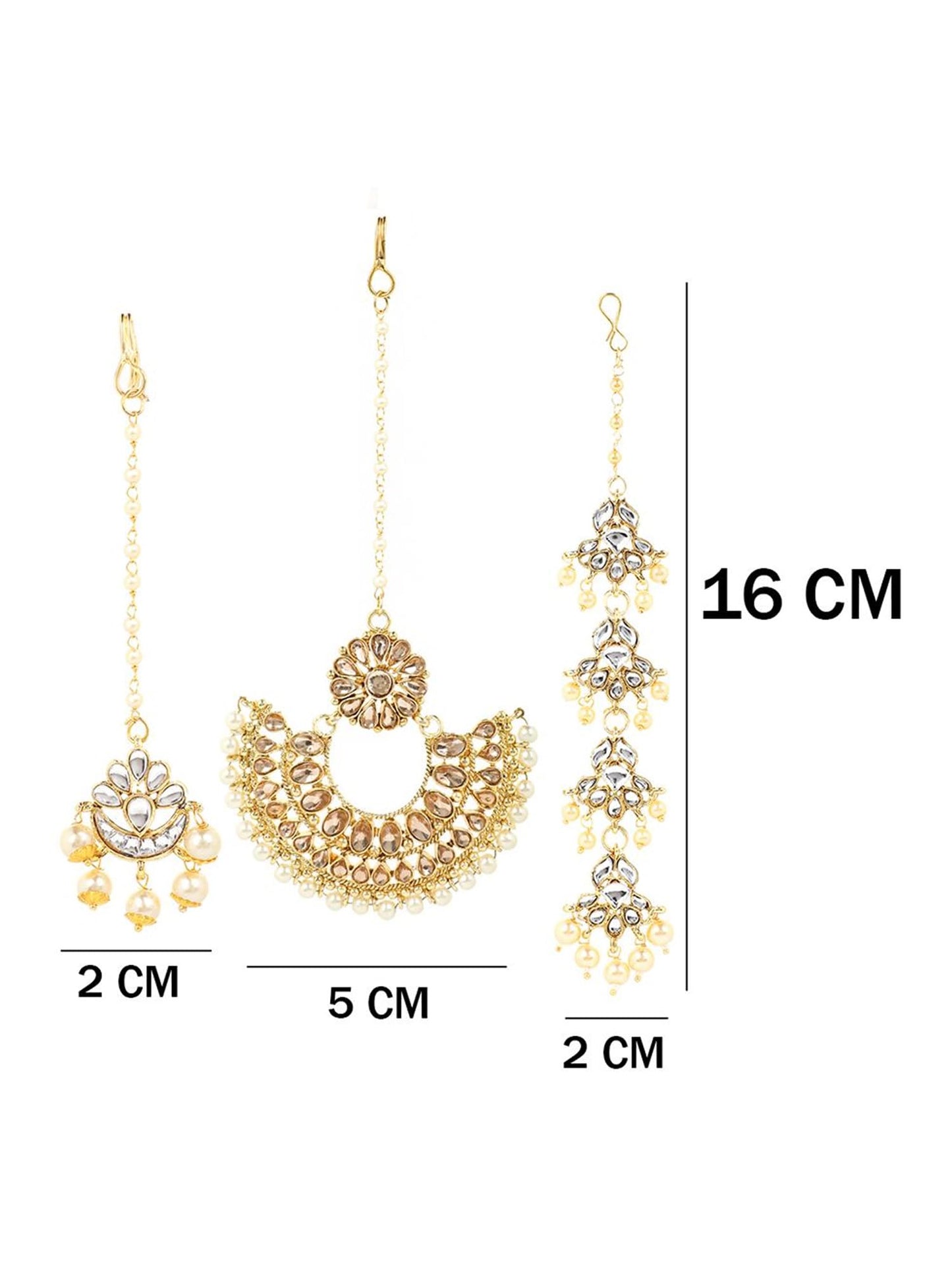 Yellow Chimes Maang Tikka for Women 3 Pcs Kundan Maang Tikka Traditional Gold Plated Ethnic Maang Tikka for Women and Girls.