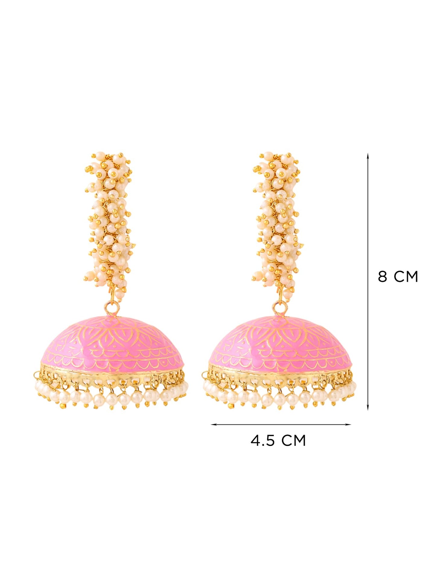 Yellow Chimes Meenakari Jhumka Earrings for Women | Traditional Mothi Hoop Jhumki Earrings Set for Girls | Pink Big Hoops Jhumkas Ethnic Gold Plated Women Earrings | Birthday Gift For Girls