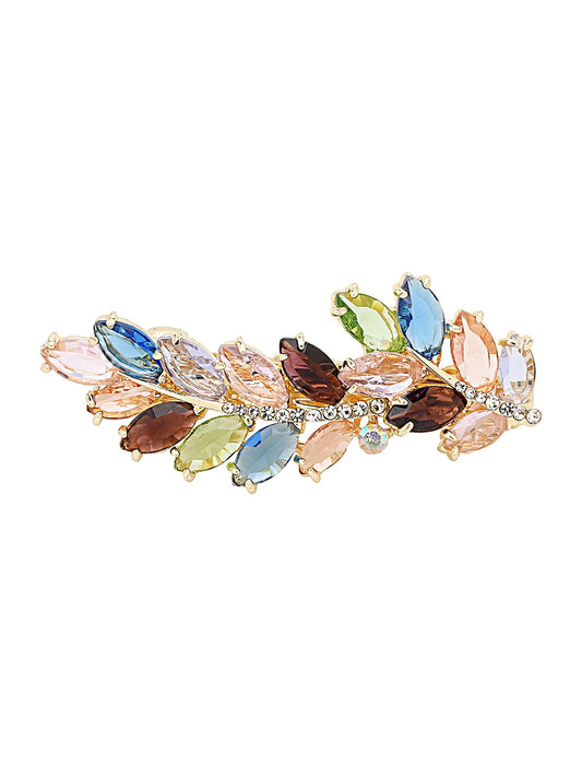 Yellow Chimes Hair Clips for Women Girls Barrette Hair Clips for Women Hair Accessories for Women Leafy Shaped Clips for Women Multicolor Crystal French Barrette Hair Clips for Women and Girls Gifts