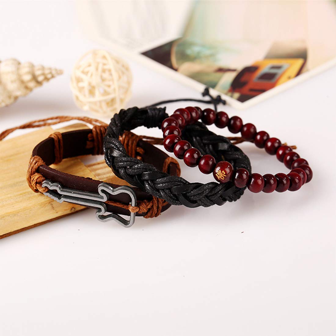 Yellow Chimes Multi Strand Leather Wrap Wrist Bracelet for Men and Women (Design 6)