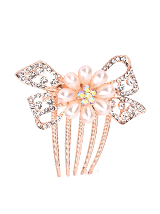 Yellow Chimes Comb Pin for Women Hair Accessories for Women Floral Comb Clips for Hair for Women Rosegold Crystal Hair Pin Bridal Hair Accessories for Wedding Side Pin/Comb Pin/Juda Pin