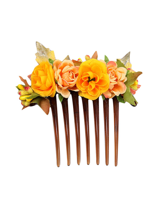 Yellow Chimes Comb Pin for Women Hair Accessories for Women Floral Hair Pins for Women Artificial Floral Hair Pin Bridal Hair Accessories for Wedding Side Pin/Hair Clip/Juda Pin Accessories