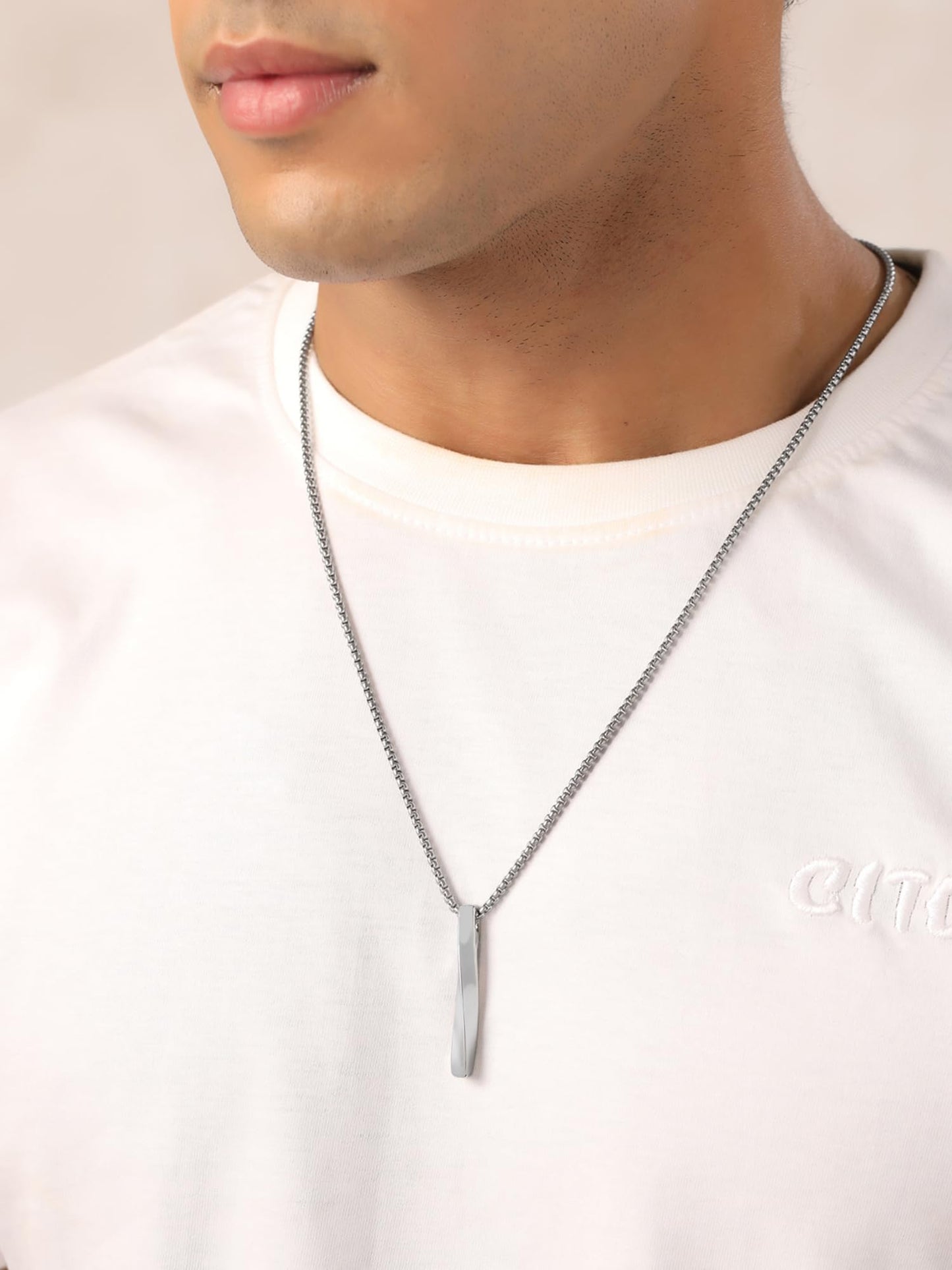 Yellow Chimes Chain Pendant for Men Fashion Silver Pendants For Men | Twisted Bar Shaped Pendant Necklace | Stainless Steel Chain for Men | Accessories for Men | Birthday Gift for Men & Boys