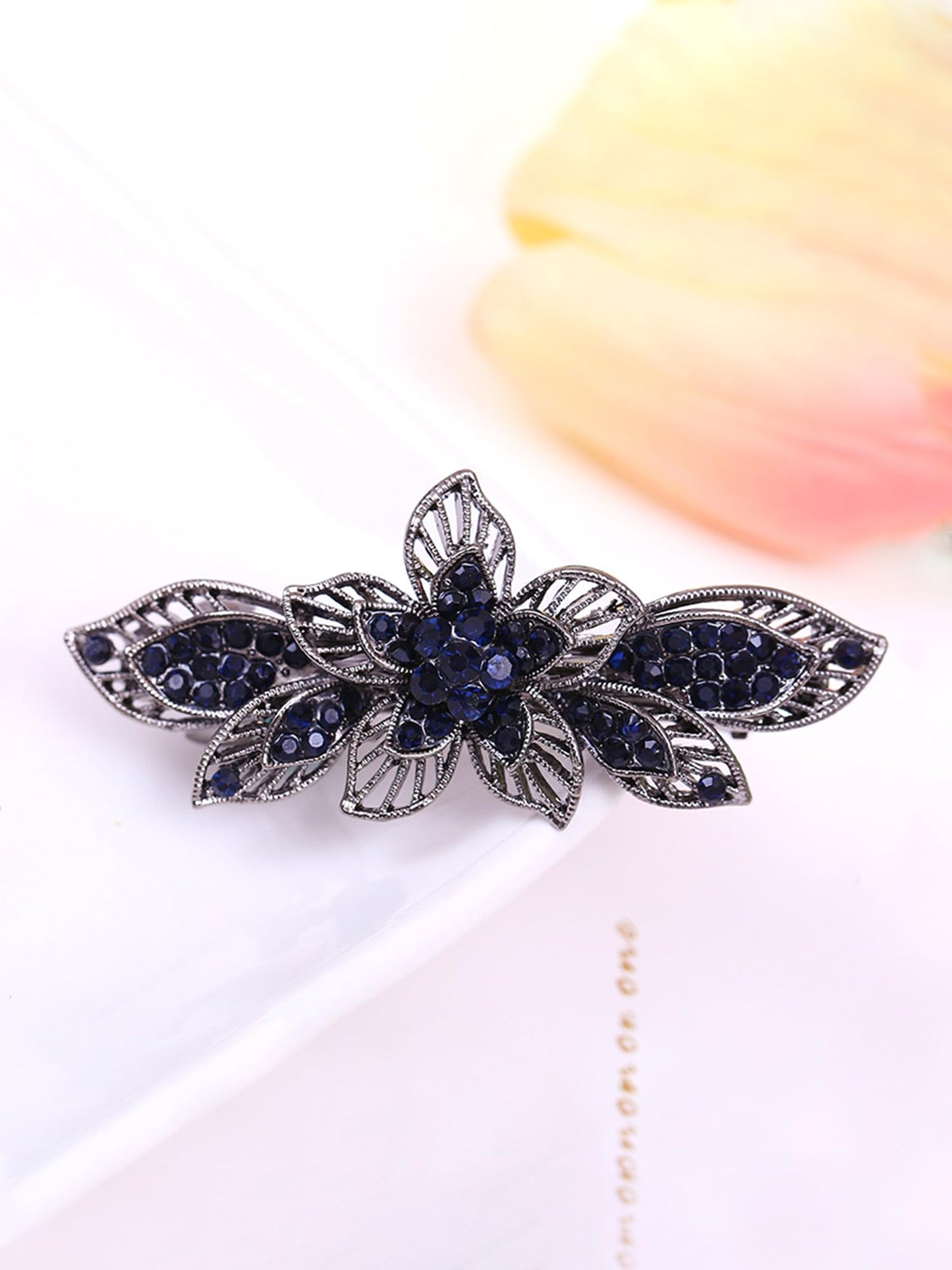 Yellow Chimes Hair Clips for Women Girls Barrette Hair Clips for Women Hair Accessories for Women Floral Clips for Women Blue Crystal French Barrette Hair Clips for Women and Girls Gifts For Women