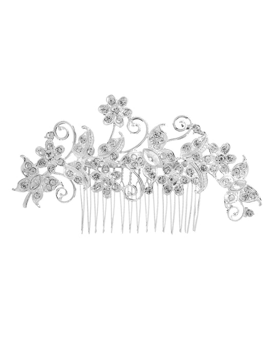 Yellow Chimes Comb Pin for Women Hair Accessories for Women Floral White Comb Clips for Hair for Women Crystal Hair Pin Bridal Hair Accessories for Wedding Side Pin/Comb Pin/Juda Pin Accessories