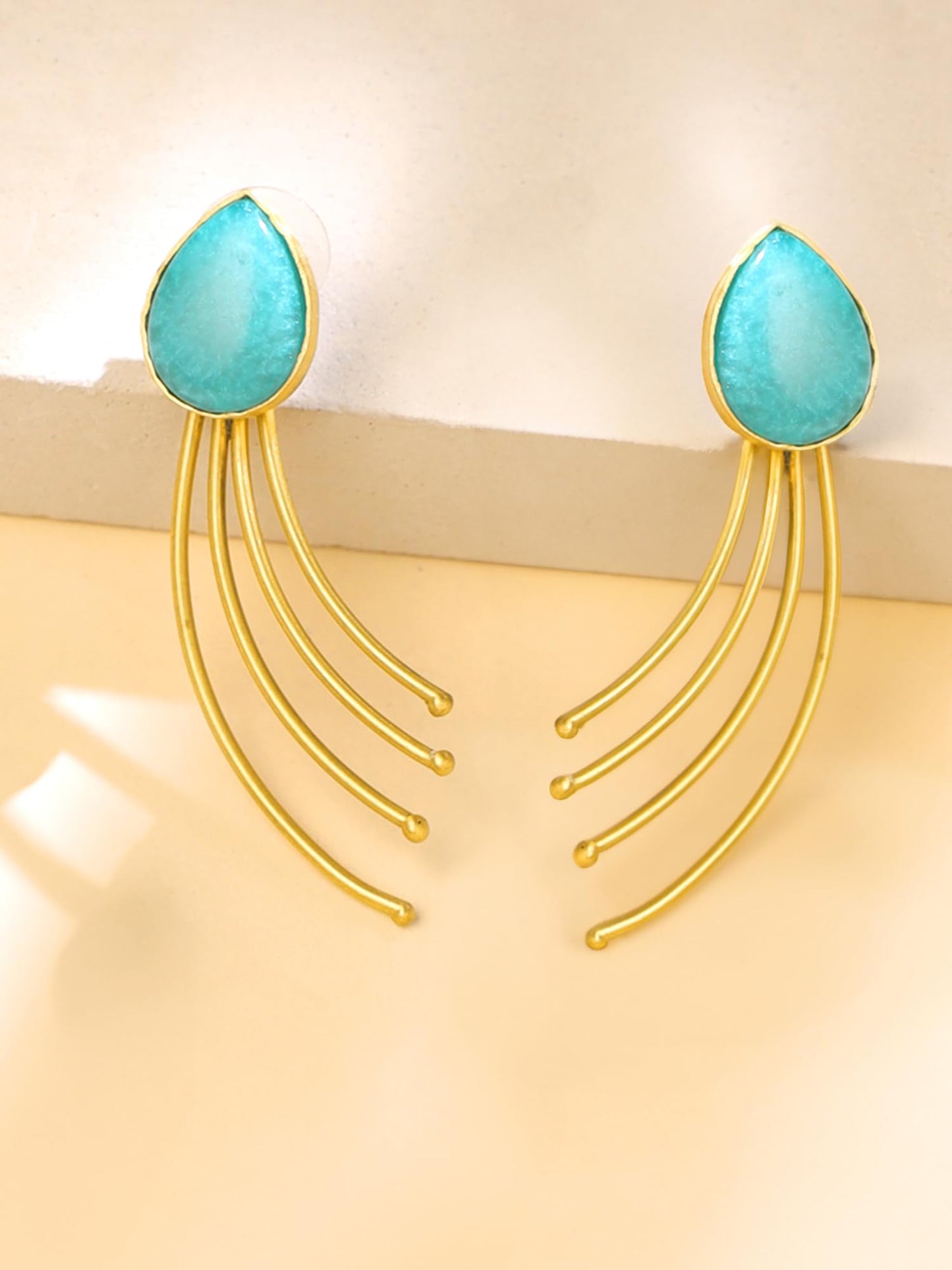 Yellow Chimes Drop Earrings For Women | Fashion Golden Women Earrings | Green Stone Gold Plated Drop Earrings For Girls | Birthday Gift for Girls Anniversary Gift for Women