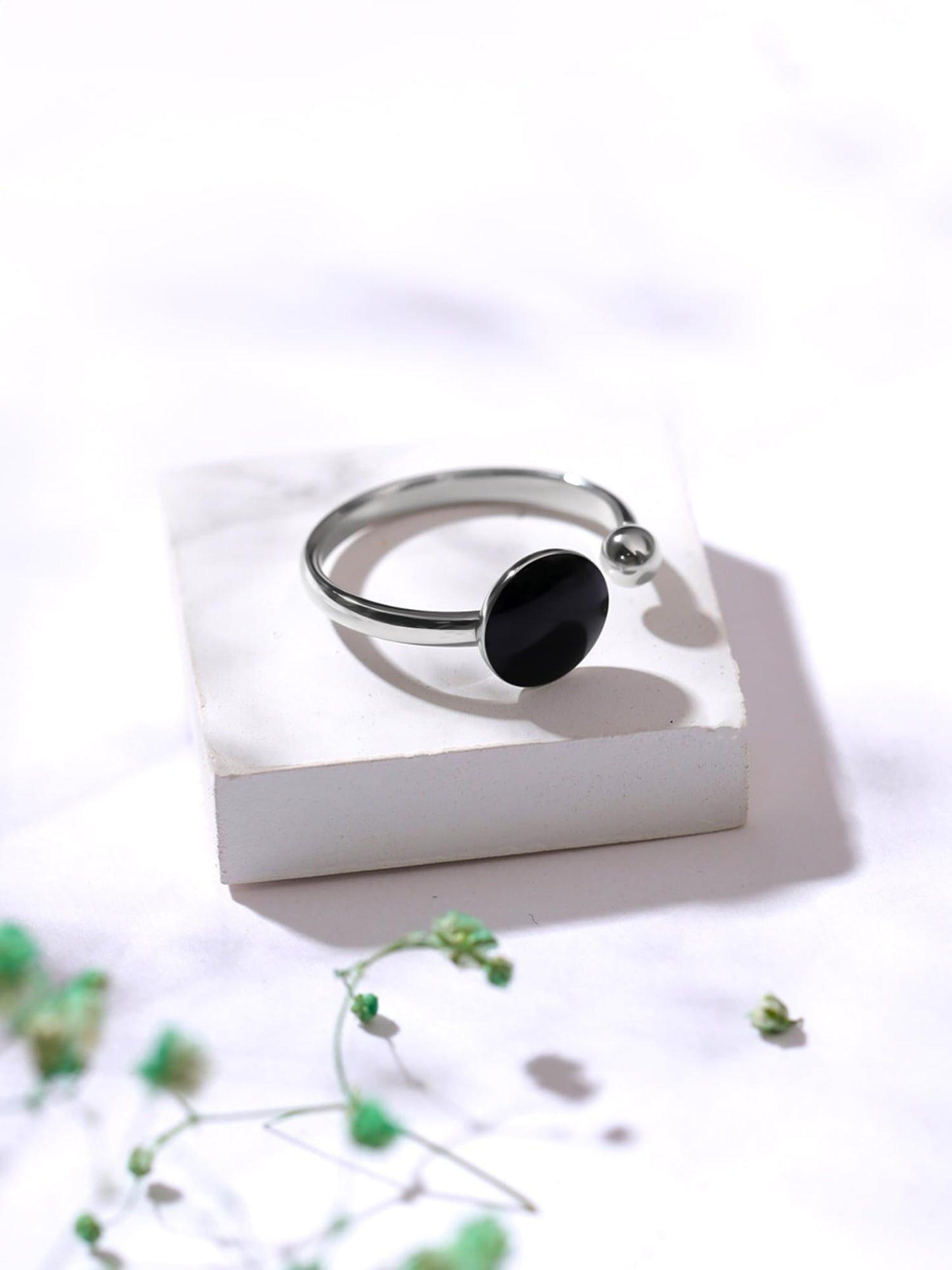 Yellow Chimes Pearl Rings For Women | Fashion Adjustable Black Ring | Rhodium Plated Finger Ring for Girls | Birthday Gift For Girls Women Anniversary Gift for Wife