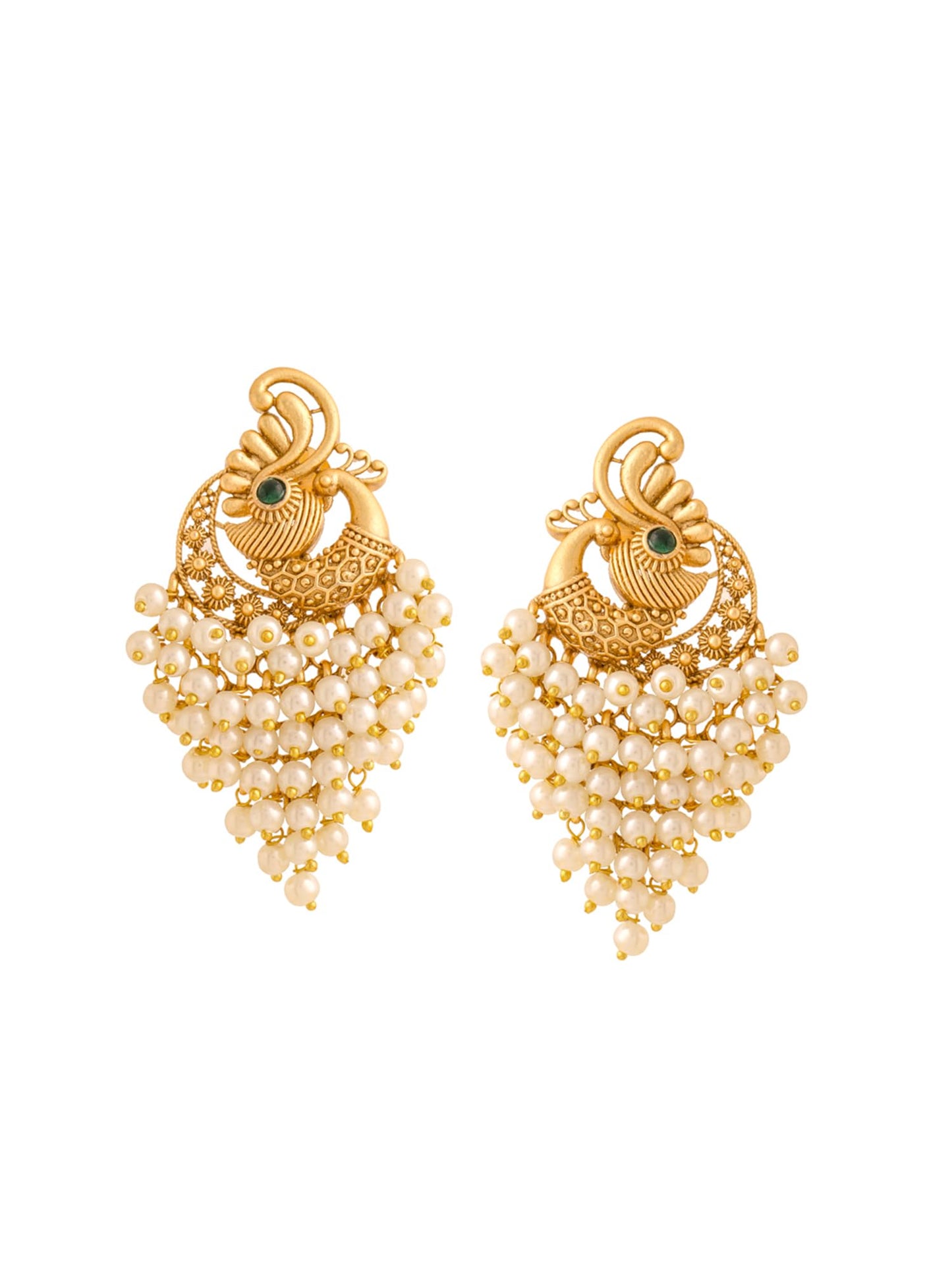 Yellow Chimes Pearl Drop Earrings for Women | Traditional Golden Peacock Shaped Women Earrings | Gold Plated White Pearls Earrings for Girls | Birthday Gift for Girls Anniversary Gift for Women