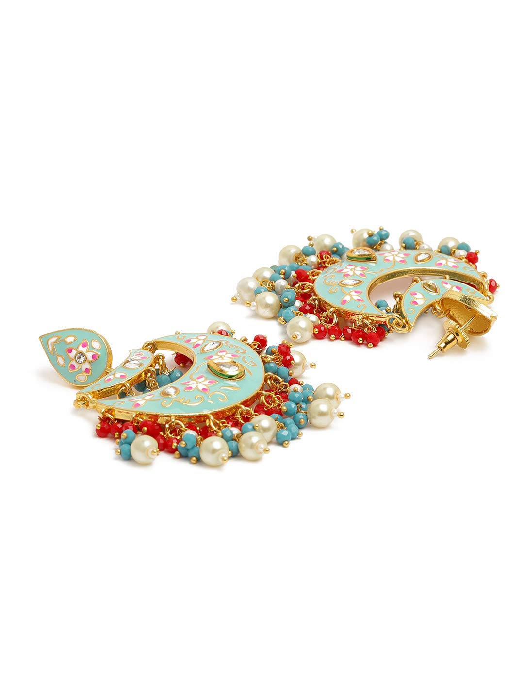 Yellow Chimes Meenakari Chandbali Earrings Gold toned Traditional Blue Chand Bali Earrings for Women and Girls