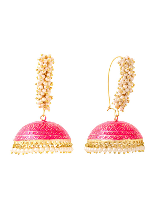 Yellow Chimes Meenakari Jhumka Earrings Handcrafted Gold toned Traditional Multicolor Jhumka/Jhumki Earrings for Women and Girls (Dark Pink Jhumka)