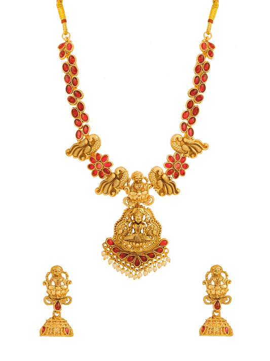 Yellow Chimes Jewellery Set For Women | Ethnic Gold Plated Red Stone Necklace Set for Women | Traditional Temple Jewellery Sets For Girls | Birthday Gift for Girls & Women Anniversary Gift for Wife