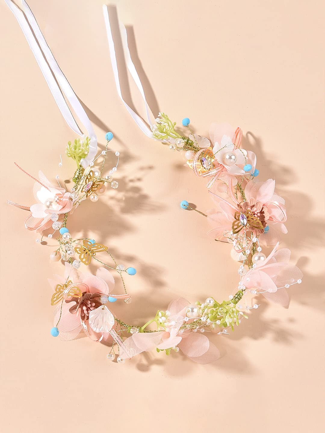 Yellow Chimes Tiara for Women and Girls Floral Hair Vine for Women White Bridal Hair Vine Tiara Headband Hair Accessories Wedding Jewellery for Girls and Women Bridal Hair Accessories for Wedding.