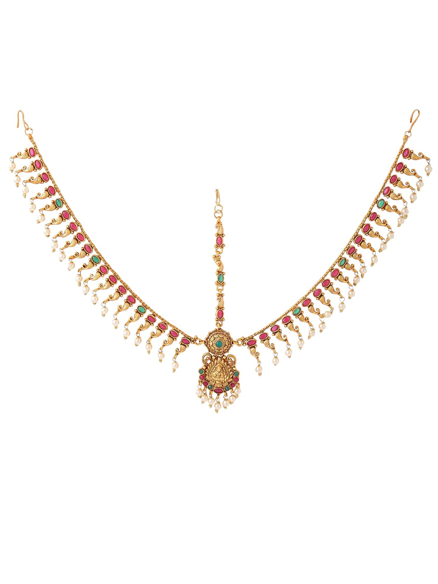 Yellow Chimes Head Chain For Women Gold Toned Multicolor Temple Bridal Traditional Mathapatti For Women and Girls