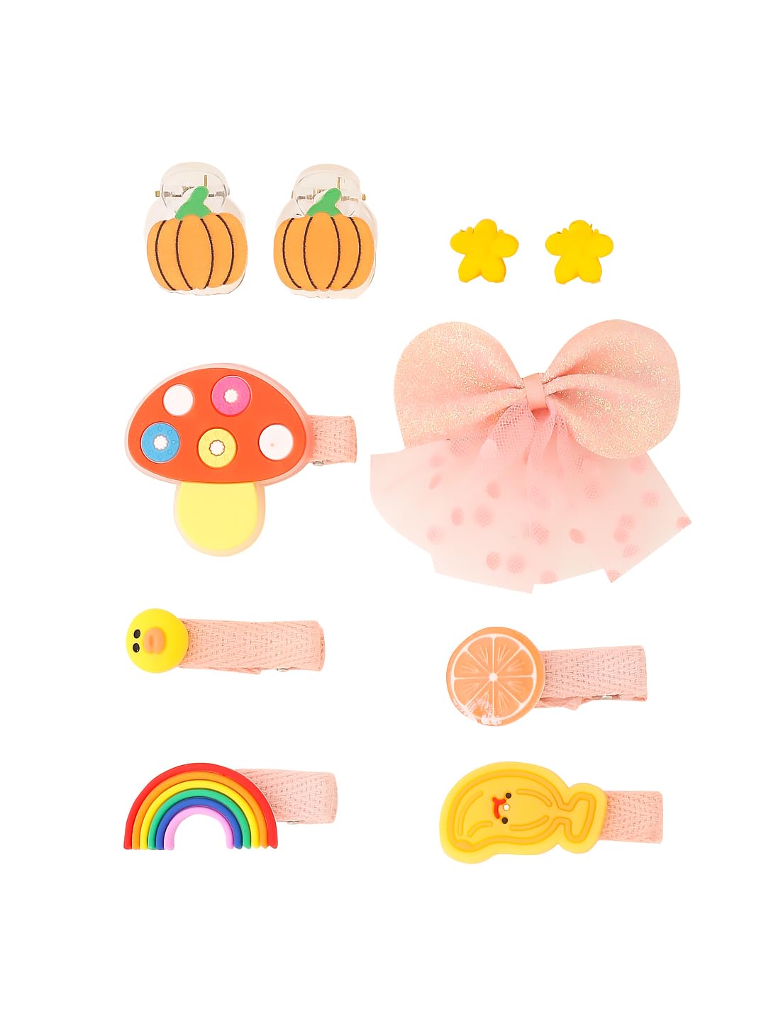 Melbees by Yellow Chimes Kids Hair Accessories for Girls Hair Accessories Combo Set Peach 10 Pcs Baby Girl's Hair Clips Set Cute Ponytail Holder Claw Clip Bow Clips For Girls Assortment Gift Set