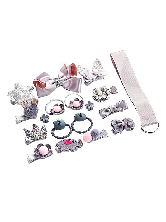 Melbees by Yellow Chimes Kids Hair Accessories for Girls Hair Accessories Combo Set Grey 18 Pcs Baby Girl's Hair Clips Set Cute Ponytail Holder Claw Clip Bow Clips For Girls Assortment Gift Set