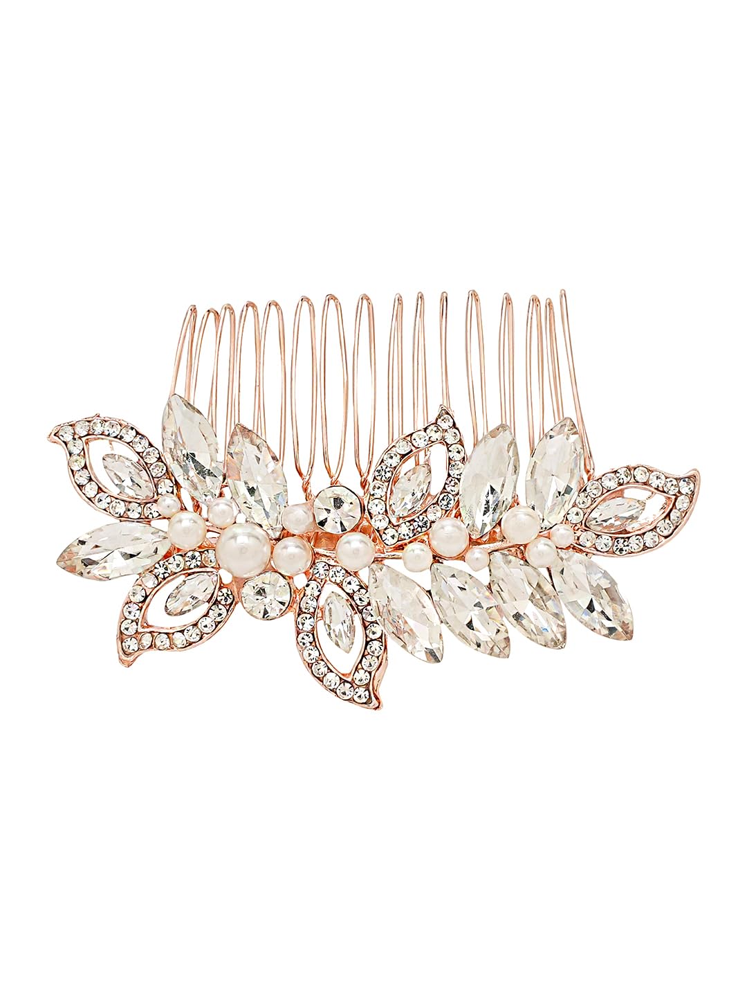 Yellow Chimes Comb Pin for Women Hair Accessories for Women Floral Comb Clips for Hair for Women Rosegold Crystal Hair Pin Bridal Hair Accessories for Wedding Side Pin/Comb Pin/Juda Pin