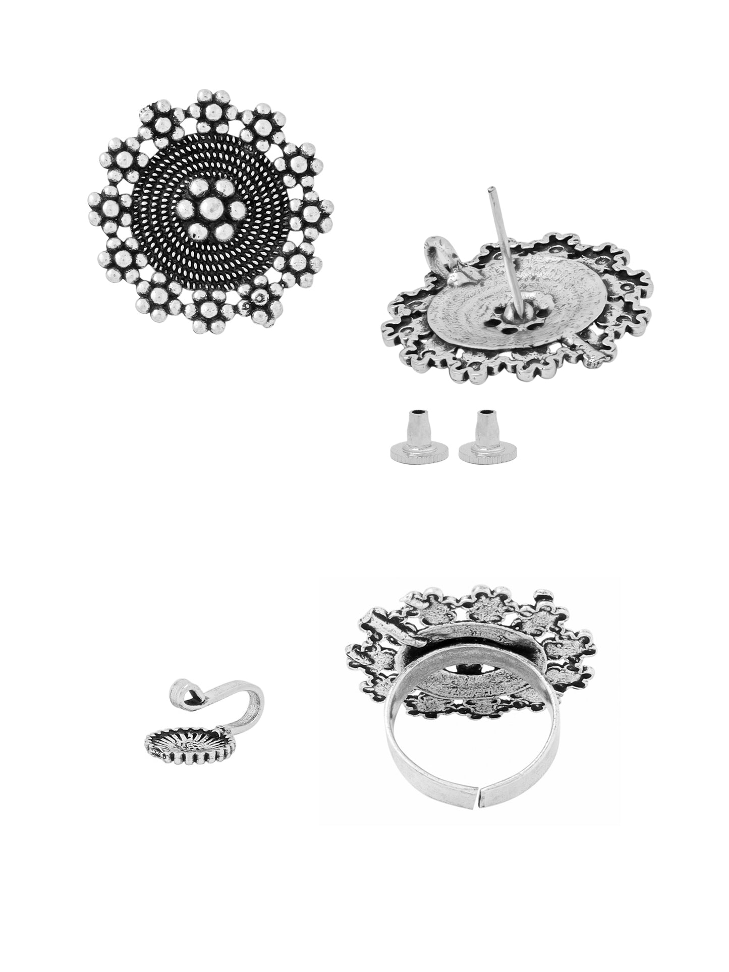 Yellow Chimes Classic German Silver Oxidised Crafted Traditional Choker Necklace Set With Earring Jewellery Set Jewellery Set for Women (Osidized Silver) (YCTJNS-32OXDCHK-SL)