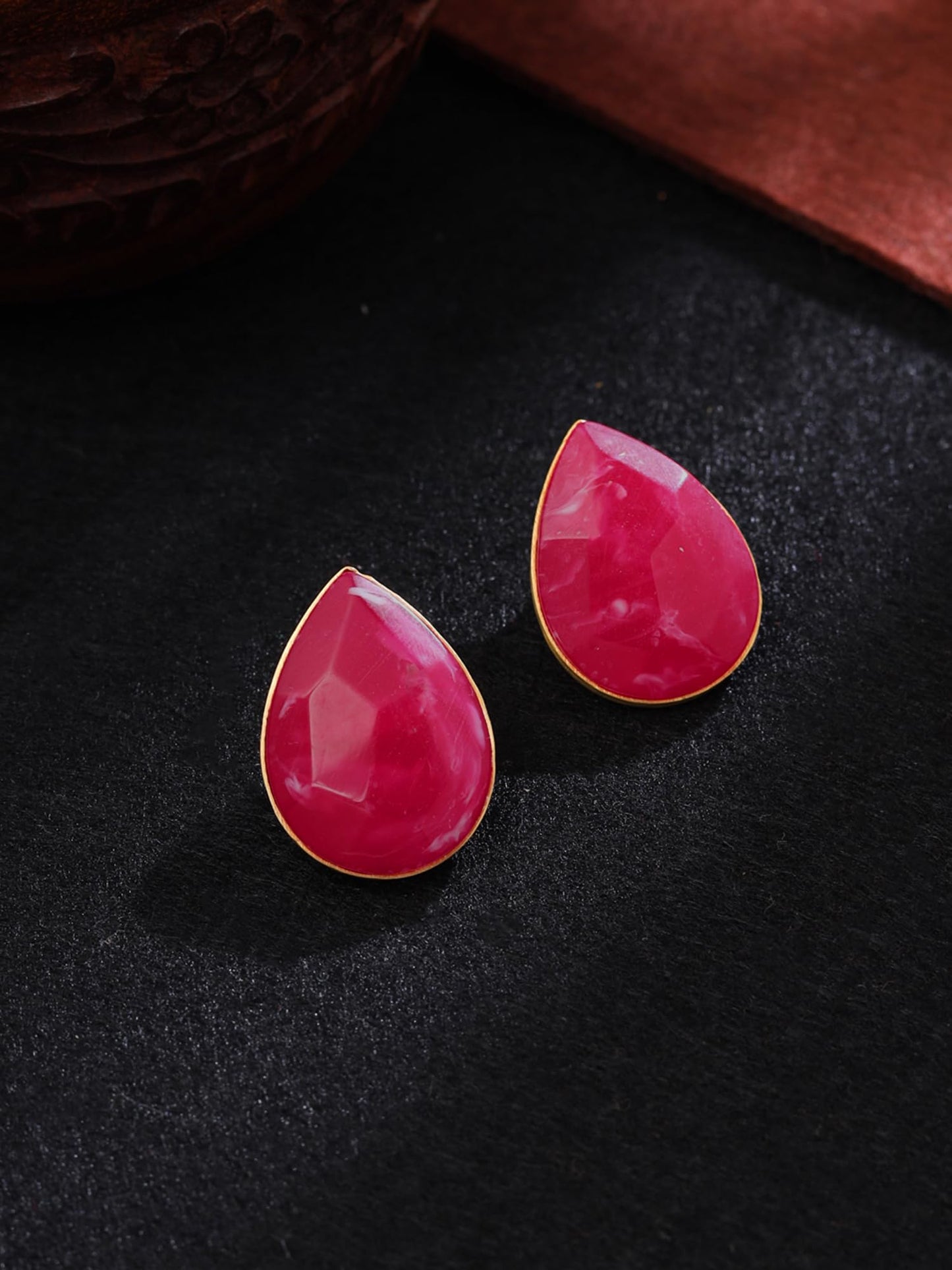 Yellow Chimes Stud Earrings for Women | Fashion Pink Stone Studs Earrings for Girls | Gold Plated Drop Shaped Women Earrings | Birthday Anniversary Gift for Girls Wife