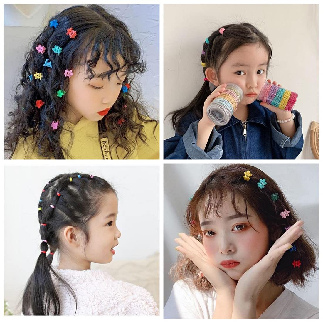 Melbees by Yellow Chimes Hair Clips for Girls Kids Hair Clip Hair Accessories for Girls Baby's 10 Pcs Hair Pins 10 Pcs Claw Clips With 1090 Pcs Rubber Bands Set for Kids Hairclips for Baby Teens