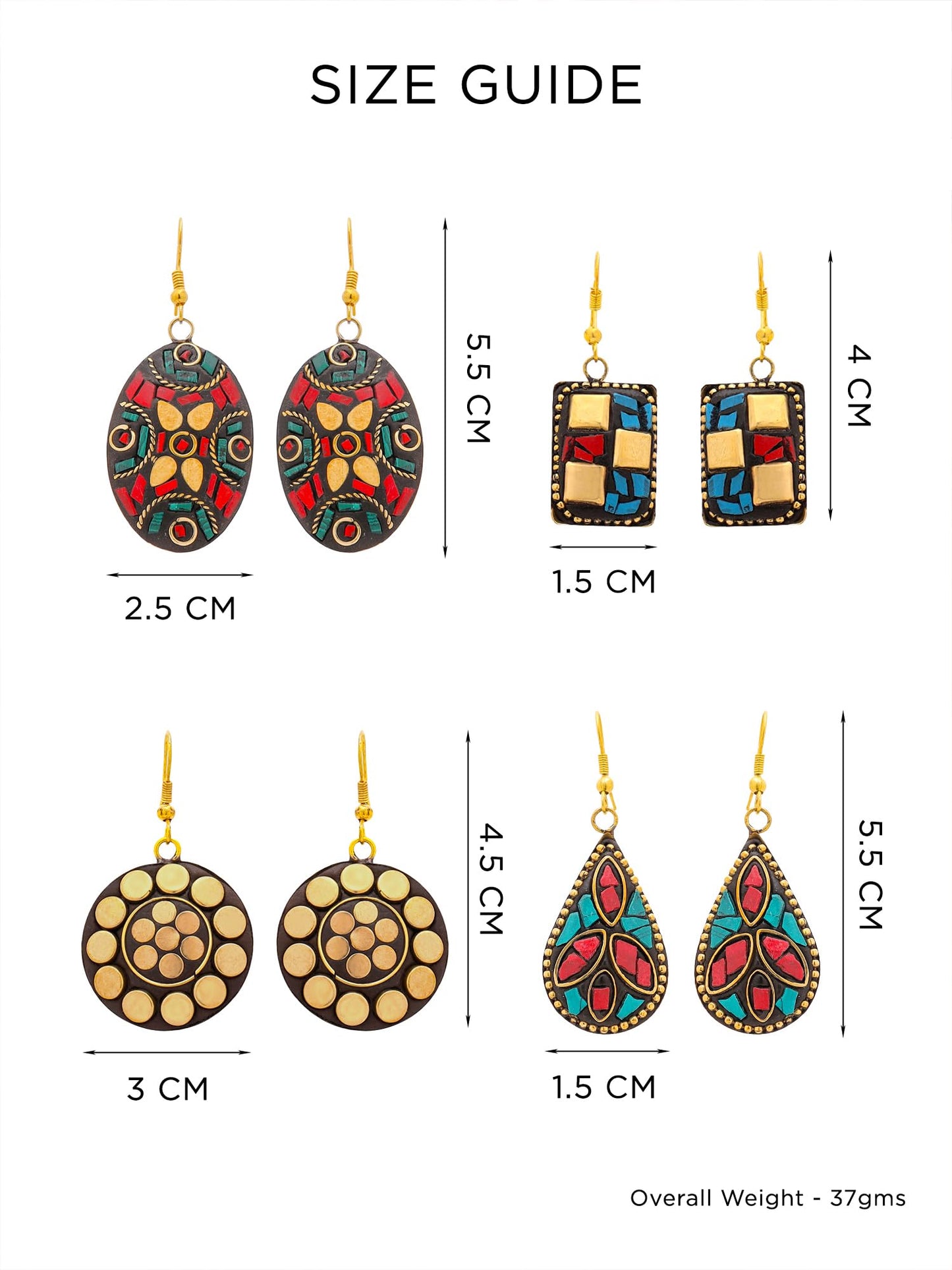 Yellow Chimes Drop Earrings For Women | Traditional Women Earrings | Ethnic Combo of 4 Pairs Tibetan Laac Drop Earrings For Girls | Birthday Gift for Girls Anniversary Gift for Women