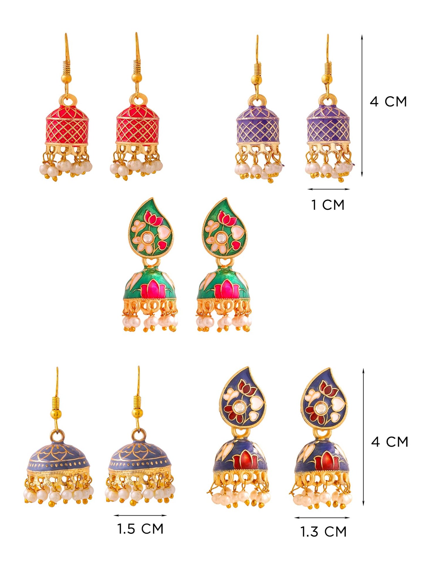 Yellow Chimes Meenakari Jhumka Earrings for Women | Traditional Jhumki Earrings Set for Girls | Combo of 5 Pairs Jhumkas Ethnic Gold Plated Women Earrings | Birthday Gift For Girls