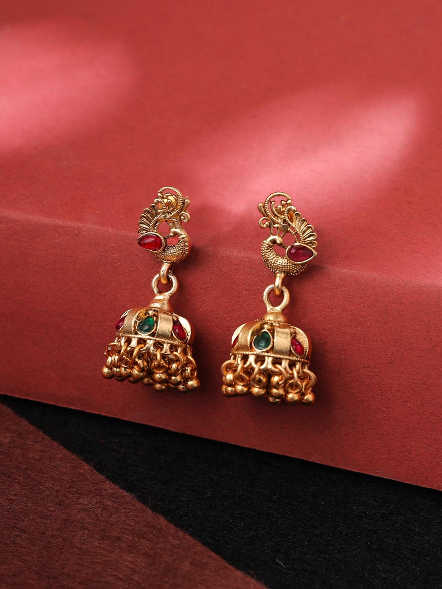 Yellow Chimes Jhumka Earrings for Women | Traditional Gold Plated Small Jhumki Earrings for Girls | Golden Peacock Shaped Jhumkas Earrings | Ethnic Accessories for Women | Birthday Anniversary Gift