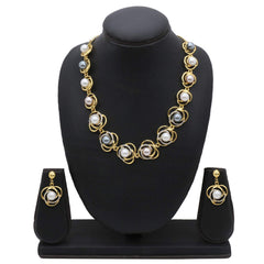 Yellow Chimes Latest Fashion White Crystal Pearl Designer Silver Necklace Set With Earrings Jewellery Set For Women & Girls