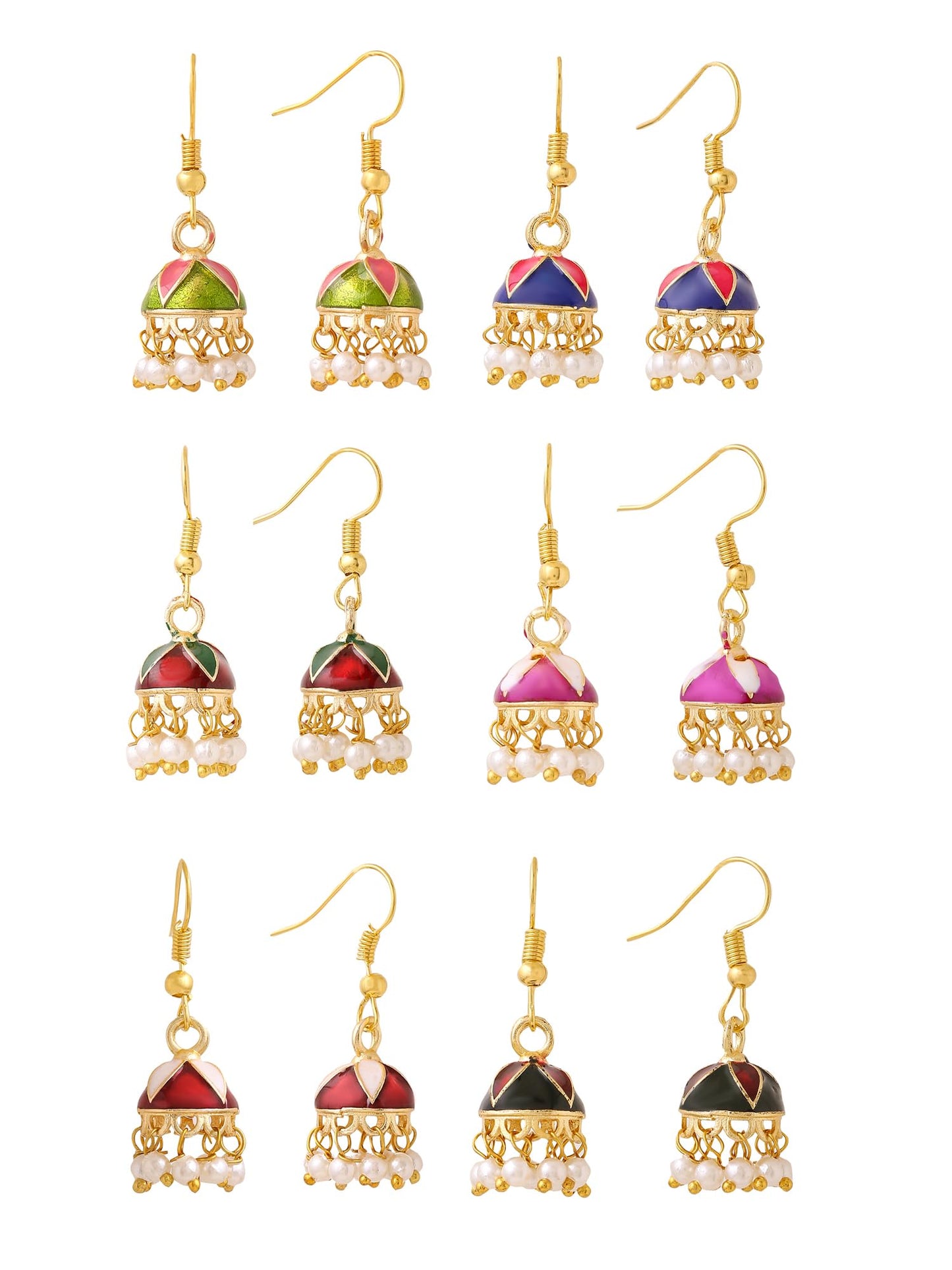 Yellow Chimes Meenakari Jhumka Earrings for Women | Traditional Small Jhumki Earrings Set for Girls | Combo of 6 Pairs Jhumkas Ethnic Gold Plated Women Earrings | Birthday Gift For Girls