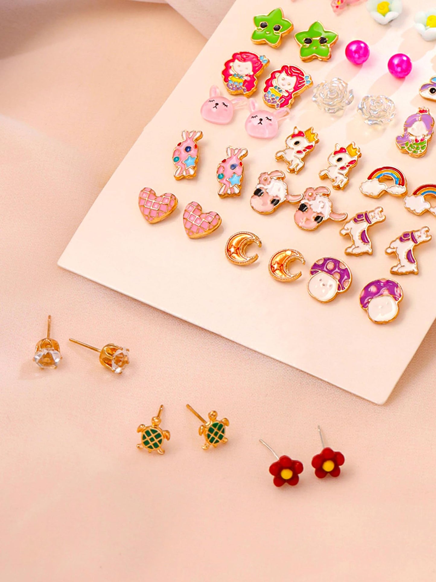 Melbees by Yellow Chimes Stud Earrings for Girls | Multicolor Studs Earring Set | Kids Jewellery Earring Combo Set of 21 Pairs Small Earrings | Birthday Gift for Girls Kids