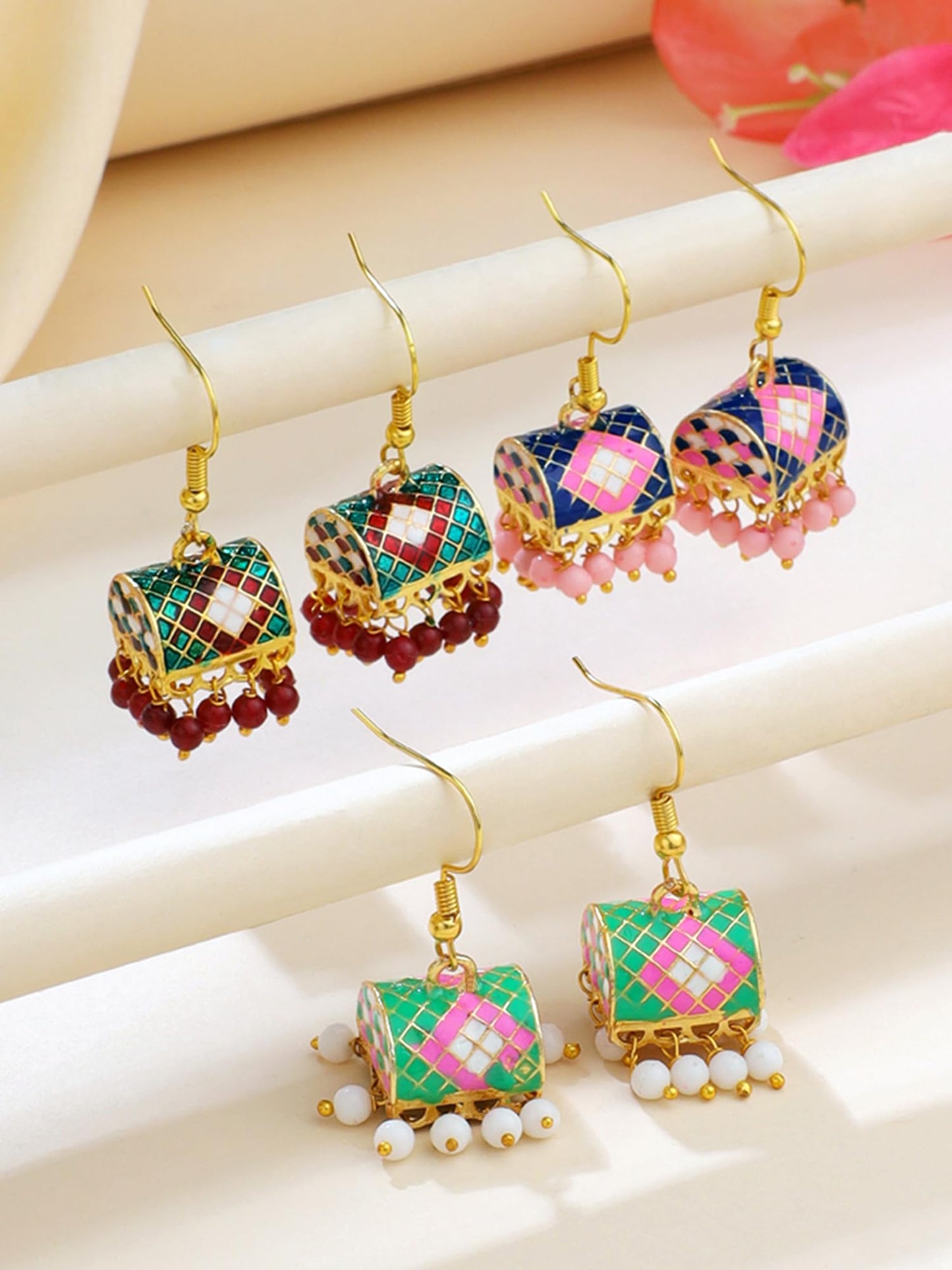 Yellow Chimes Meenakari Jhumka Earrings for Women | Traditional Small Jhumki Earrings Set for Girls | Combo of 3 Pairs Jhumkas Ethnic Gold Plated Women Earrings | Birthday Gift For Girls