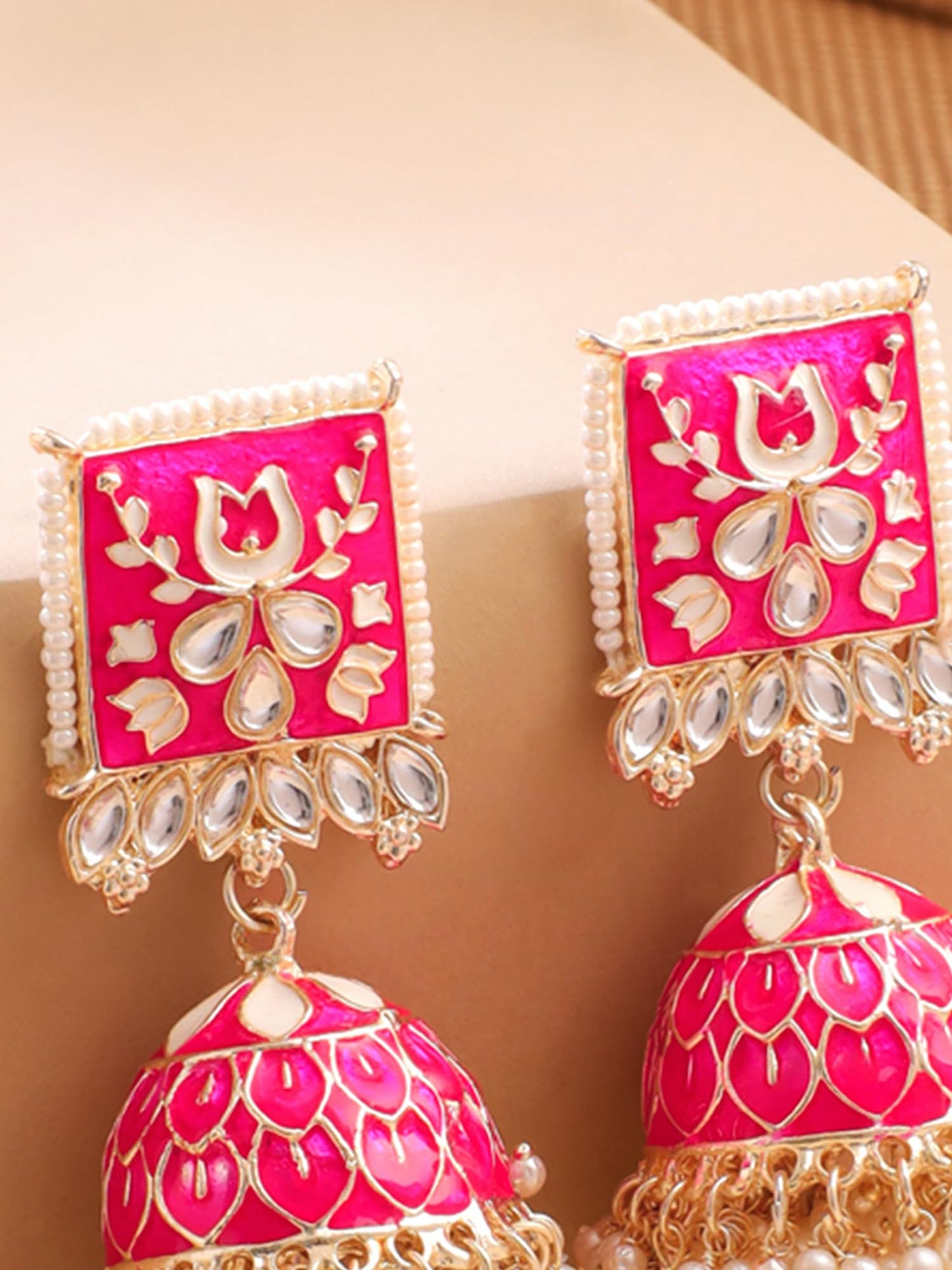 Yellow Chimes Meenakari Jhumka Earrings for Women Girls | Enamel Pink Jhumka Earring | Traditional Gold Plated Pearl Heavy Jhumki Earrings |Eternal Elegance | Birthday Anniversary Gift for Girls Women