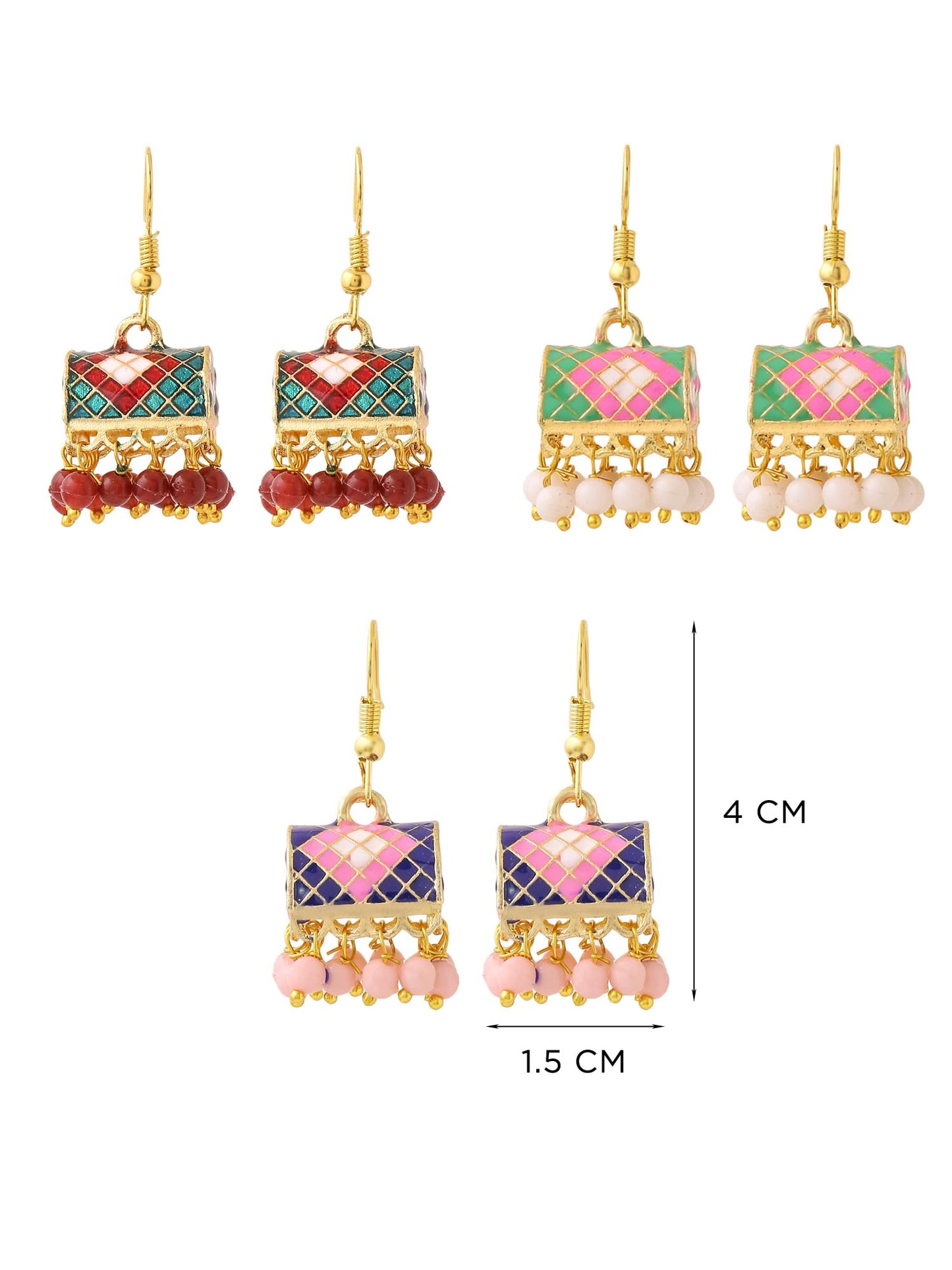 Yellow Chimes Meenakari Jhumka Earrings for Women | Traditional Small Jhumki Earrings Set for Girls | Combo of 3 Pairs Jhumkas Ethnic Gold Plated Women Earrings | Birthday Gift For Girls