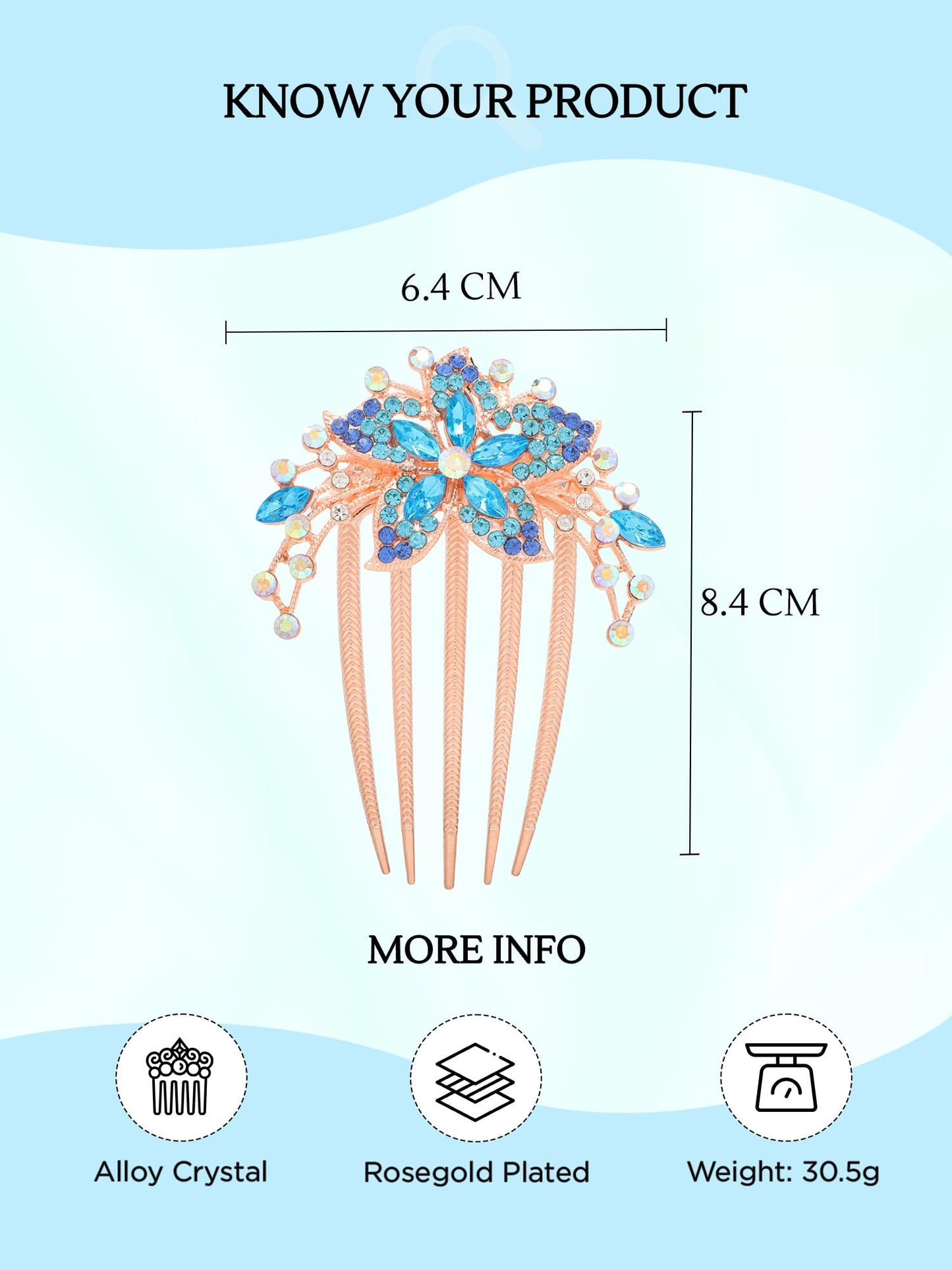 Yellow Chimes Comb Pin for Women Hair Accessories for Women Floral Comb Clips for Hair for Women Western Blue Crystal Hair Pin Bridal Hair Accessories for Wedding Side Pin/Comb Pin/Juda Pin