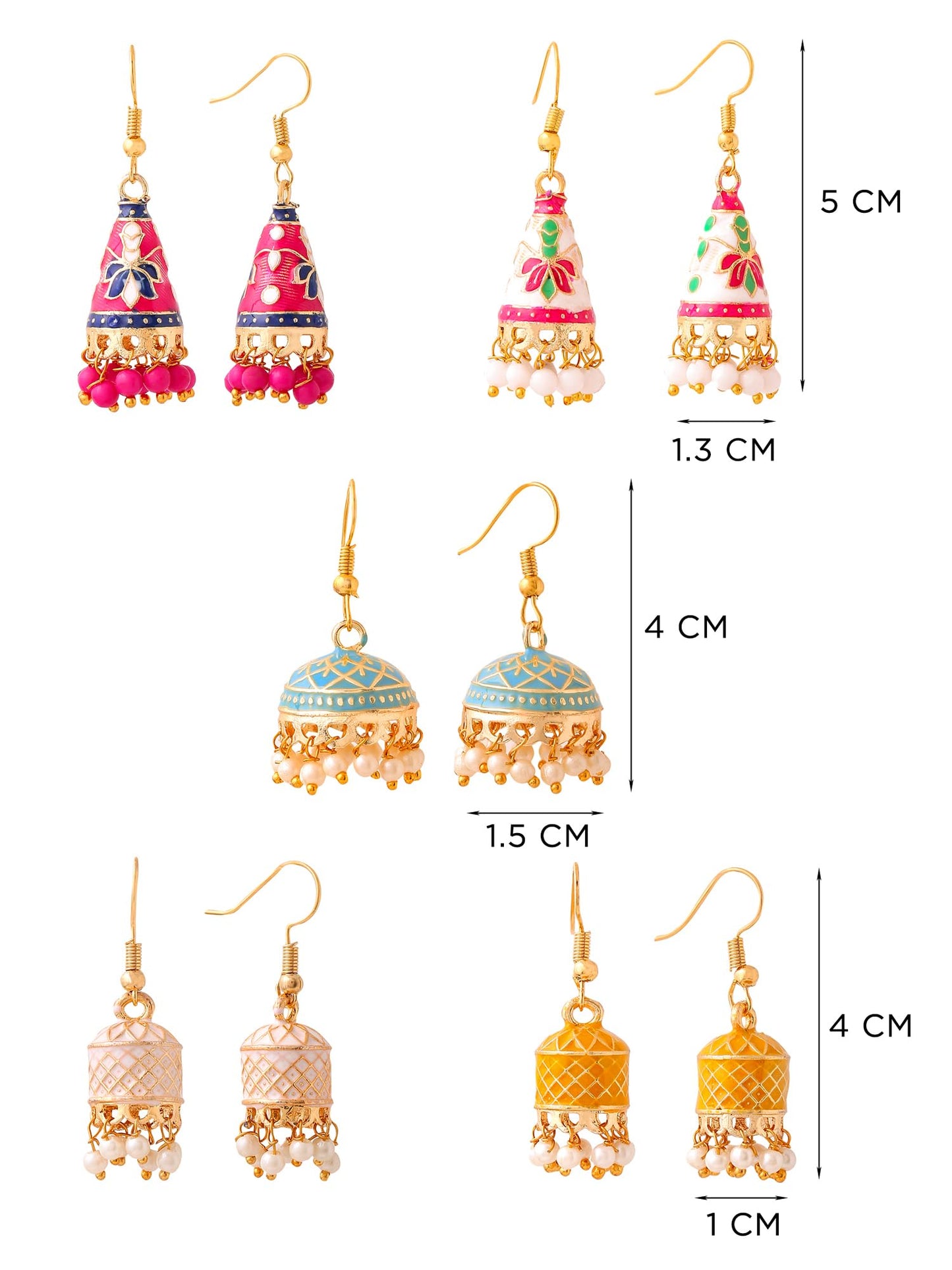 Yellow Chimes Meenakari Jhumka Earrings for Women | Traditional Jhumki Earrings Set for Girls | Combo of 5 Pairs Jhumkas Ethnic Gold Plated Women Earrings | Chic Reverie | Birthday Gift For Girls