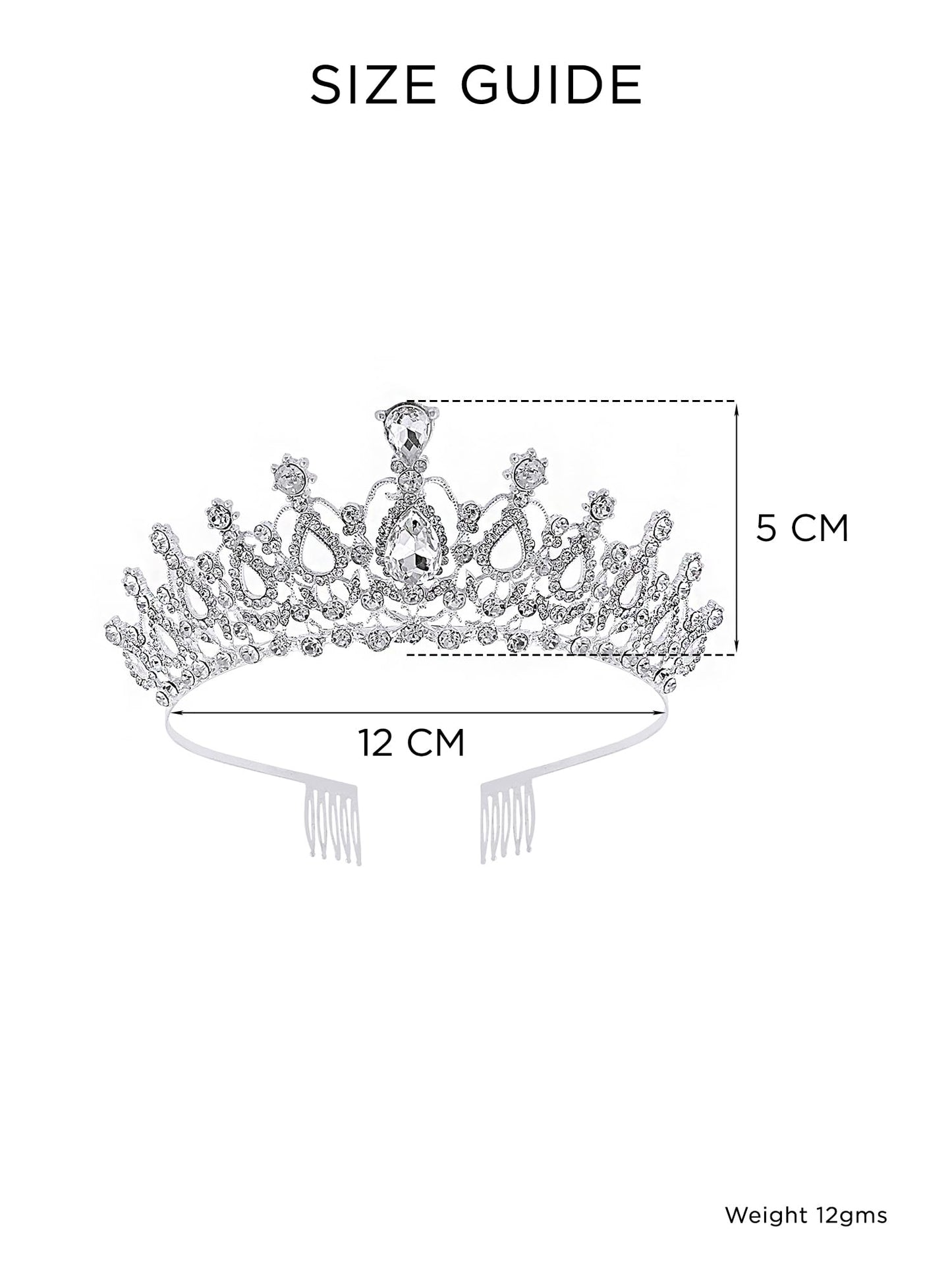 Yellow Chimes Tiara for Women and Girls Silver Crown for Women White Crystal Studded Bridal Wedding Crown Tiaras for Women and Girls Gift For Women & Girls