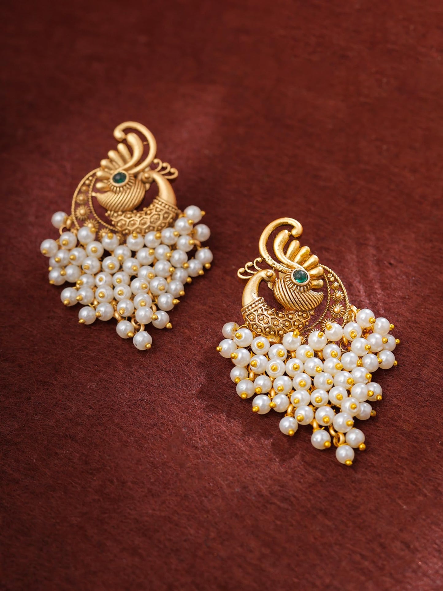 Yellow Chimes Pearl Drop Earrings for Women | Traditional Golden Peacock Shaped Women Earrings | Gold Plated White Pearls Earrings for Girls | Birthday Gift for Girls Anniversary Gift for Women