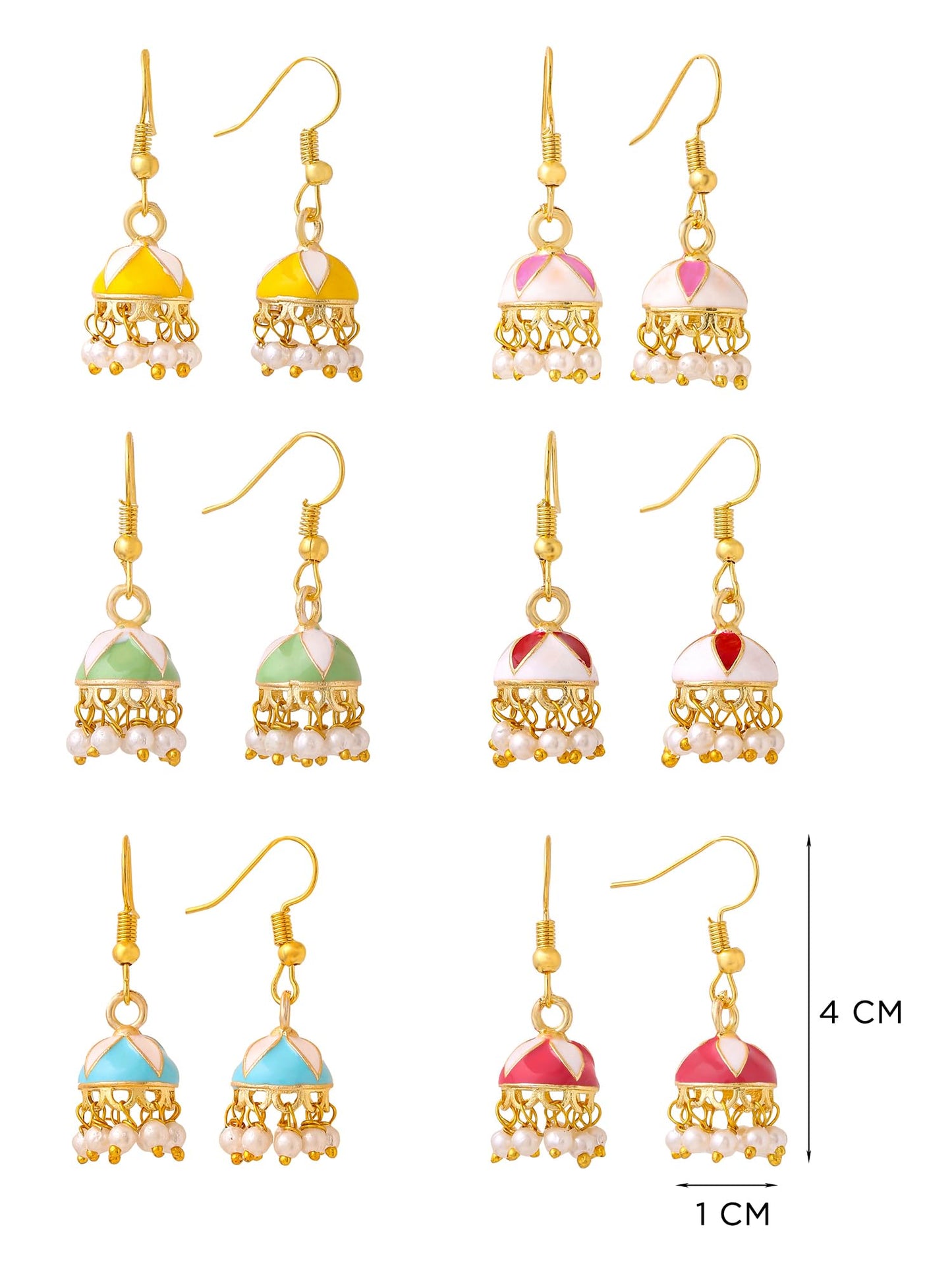 Yellow Chimes Meenakari Jhumka Earrings for Women | Traditional Small Jhumki Earrings Set for Girls | Combo of 6 Pairs Jhumkas Ethnic Gold Plated Women Earrings | Birthday Gift For Girls