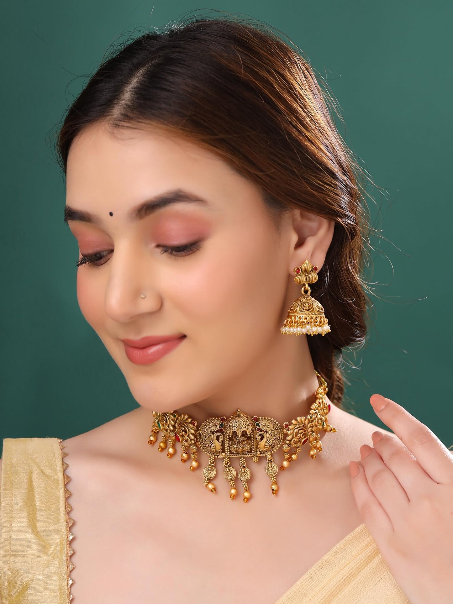 Yellow Chimes Jewellery Set For Women | Ethnic Gold Plated Choker Necklace Set for Women | Traditional Temple Jewellery Sets For Girls | Birthday Gift for Girls & Women Anniversary Gift for Wife