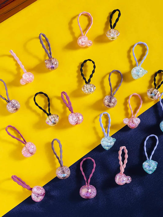 Melbees by Yellow Chimes Rubber Bands for Girls Kids Hair Accessories for Girls Hair Tie 20 Pcs Cute Cute Charms with Teddy Bear Storage Box Rubberbands for Kids Ponytail Holder For Baby Girl Toddlers