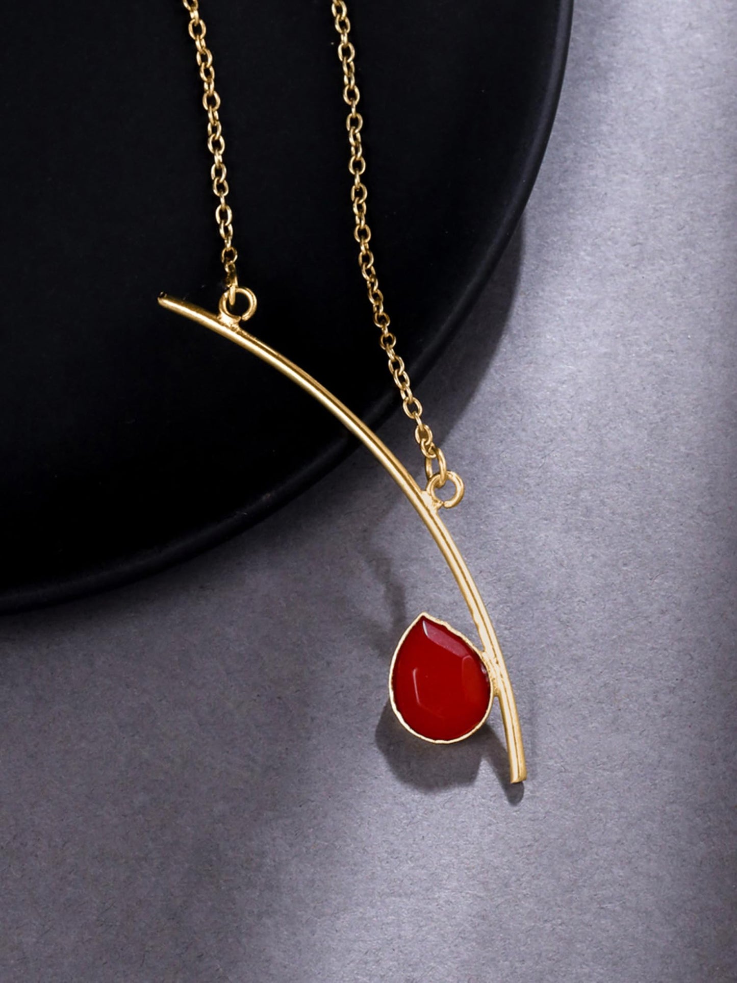 Yellow Chimes Pendant Necklace For Women | Fashion Golden Charm Pendant | Gold Plated Chain Necklace For Girls | Studded Red Stone Necklace | Birthday Gift for Girls Anniversary Gift for Wife