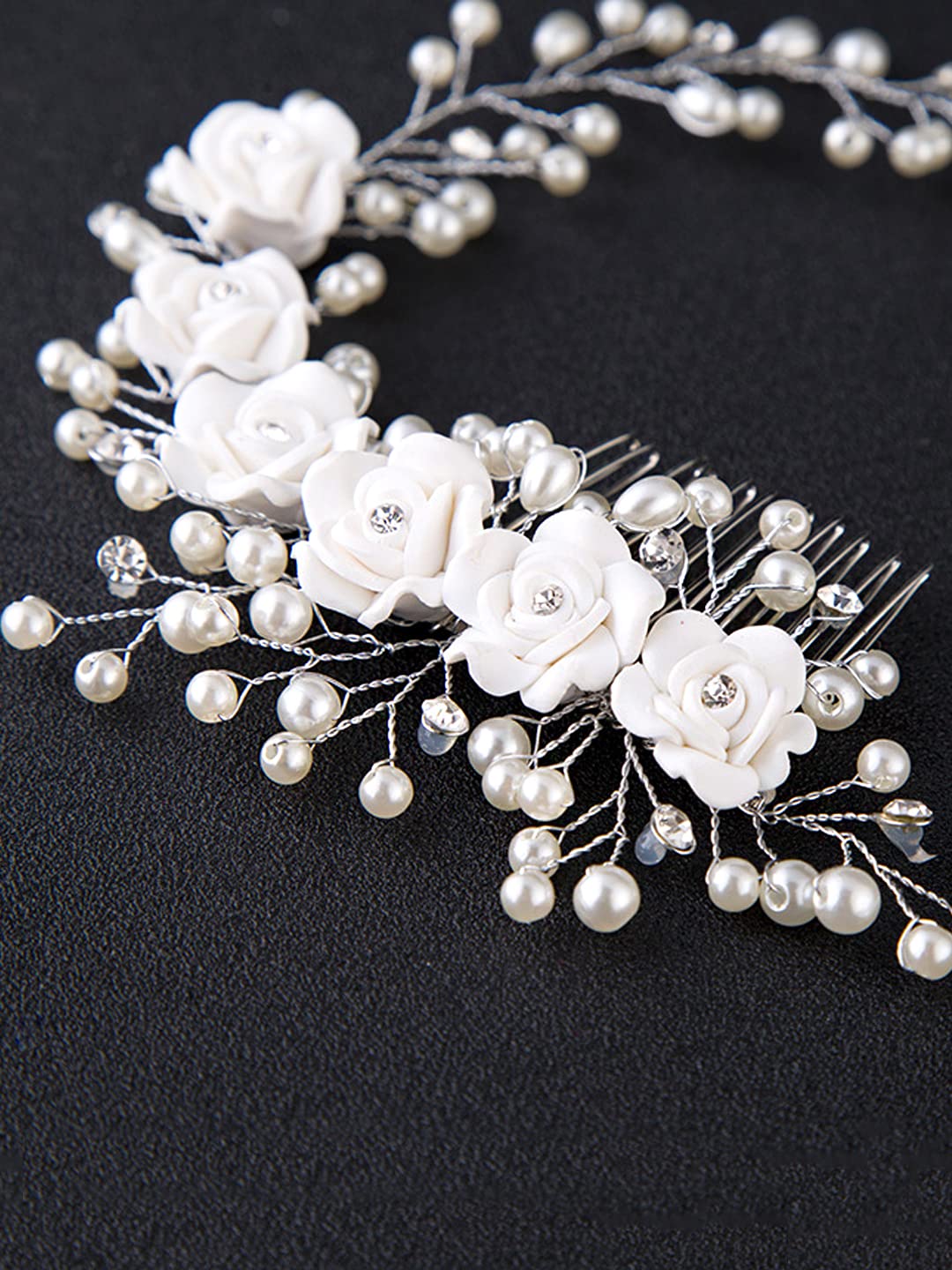 Yellow Chimes Bridal Hair Vine for Women and Girls Bridal Hair Accessories for Wedding White Headband Hair Accessories Wedding Jewellery for Women Floral Pearl Bridal Wedding Head band Hair Vine