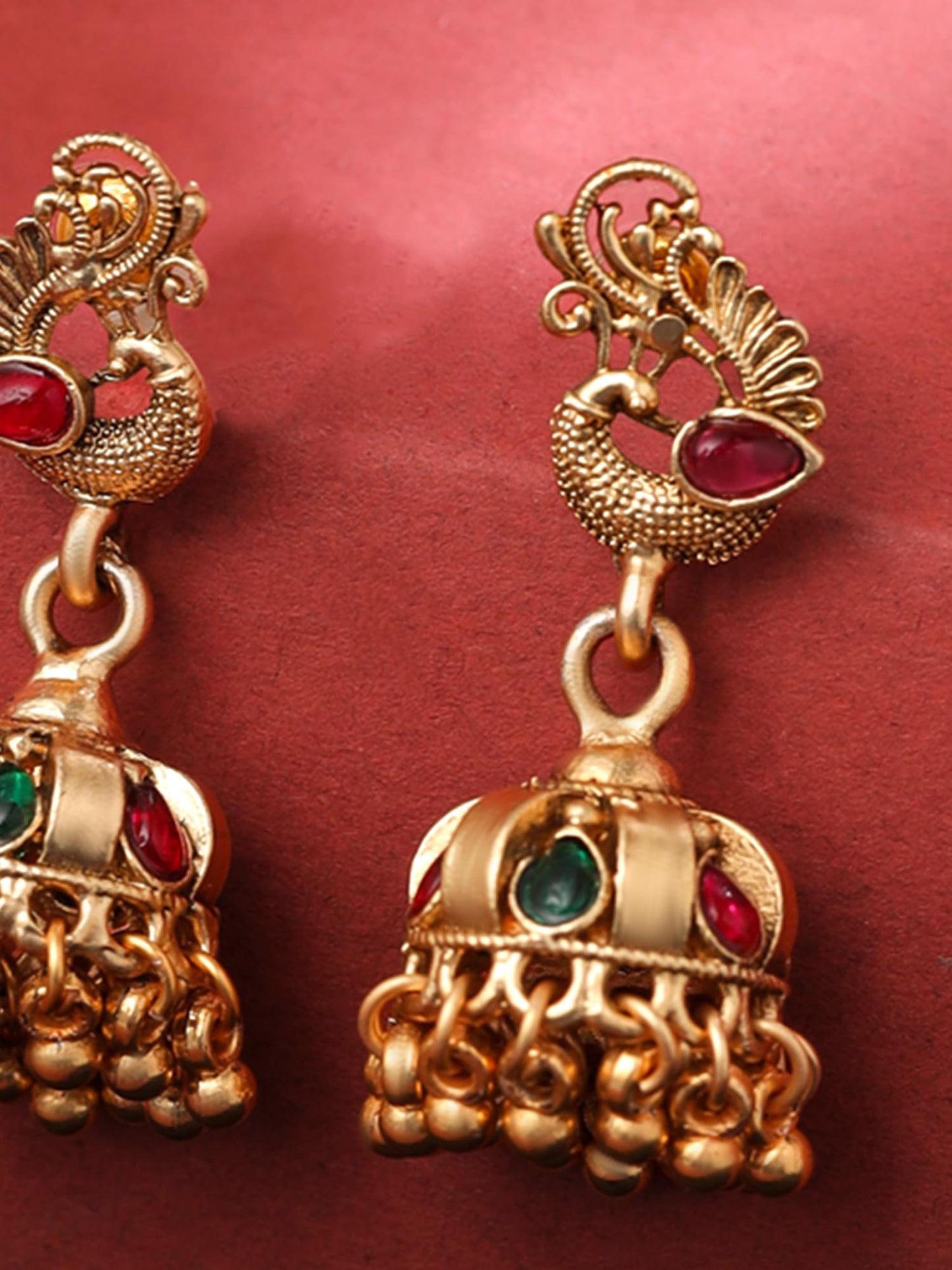 Yellow Chimes Jhumka Earrings for Women | Traditional Gold Plated Small Jhumki Earrings for Girls | Golden Peacock Shaped Jhumkas Earrings | Ethnic Accessories for Women | Birthday Anniversary Gift