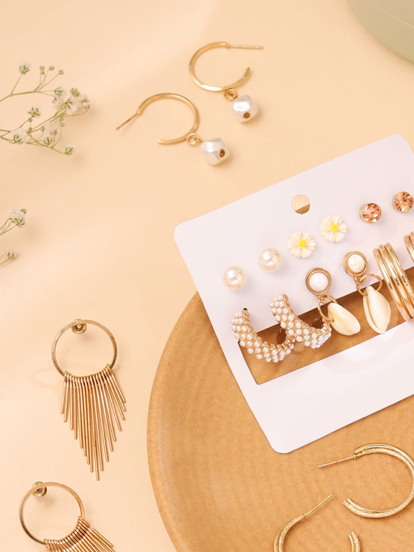 Yellow Chimes Stud Earrings for Women | Fashion Gold Earrings for Girls Combo of 9 Pairs Stud Hoop Earrings Set | Big Hoops Set Women Earrings | Birthday Gift For Girls Anniversary Gift for Wife